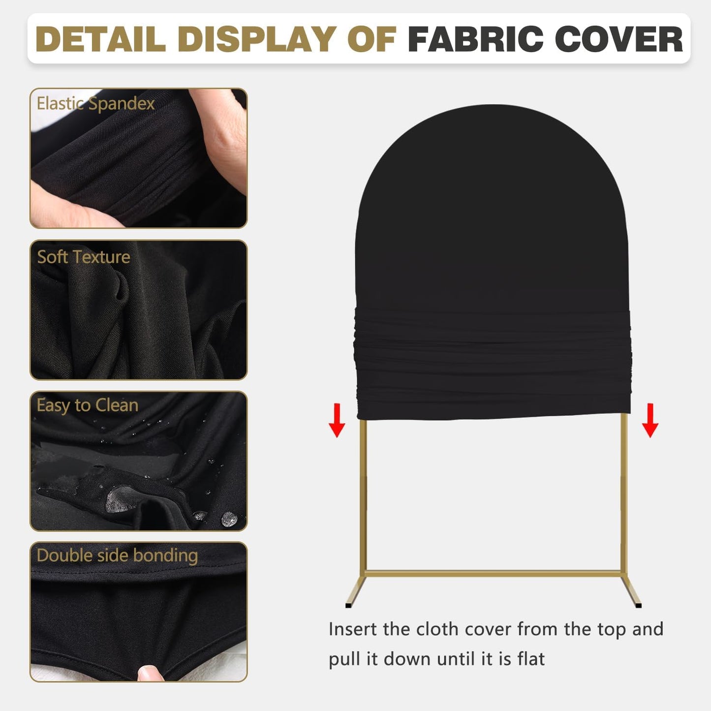 Arch Backdrop Stand and Cover Set, 3 Metal Balloon Arch Backdrop 7.2ft 6.6ft 6ft, Gold Arched Stand Frame for Wedding, Parties,Birthday, Backdrop Decorations (Black,7.2ft+6.6ft+6ft)