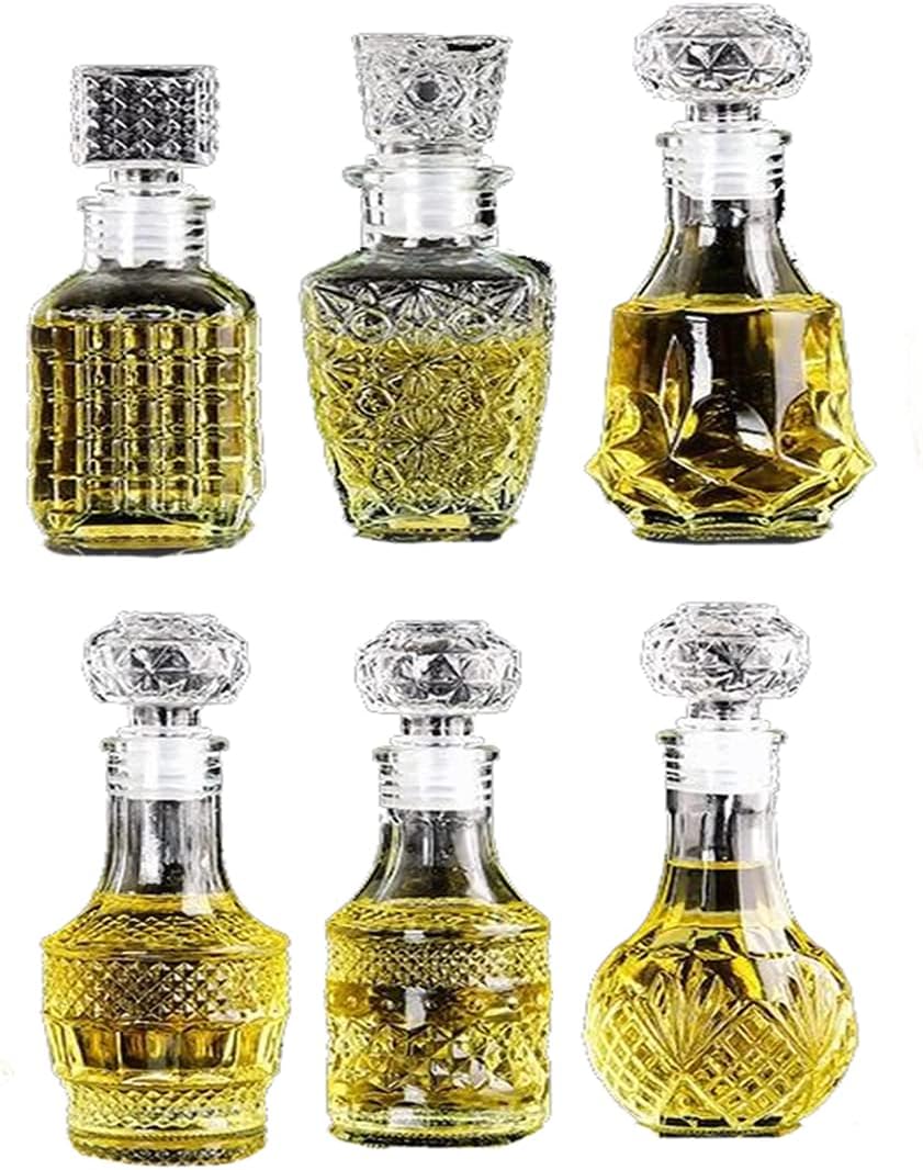 AlifordGlass Mini Glass Bottles with 6 Different Shapes Can be Used for Self-Made juicing, Wine Bottles or Whiskey Decanter