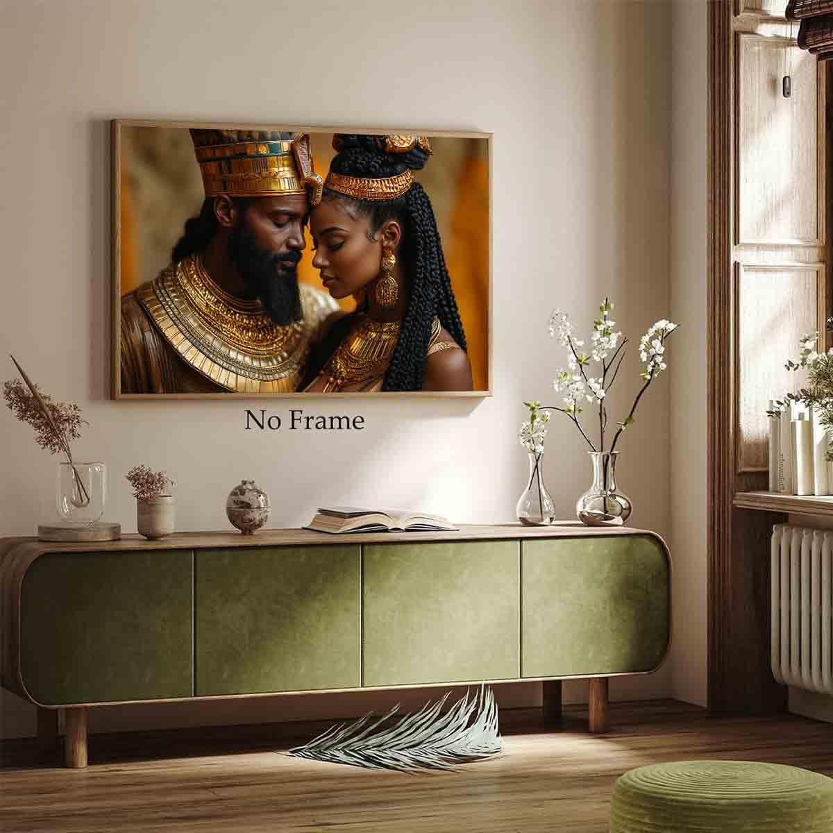 African American Wall Art Canvas King And Queen Wall Art Portrait Black Men And Women Painting Love Black Couple Painting Gold Crown African Woman Picture Abstract Living Room Decor 16x24inch No Frame