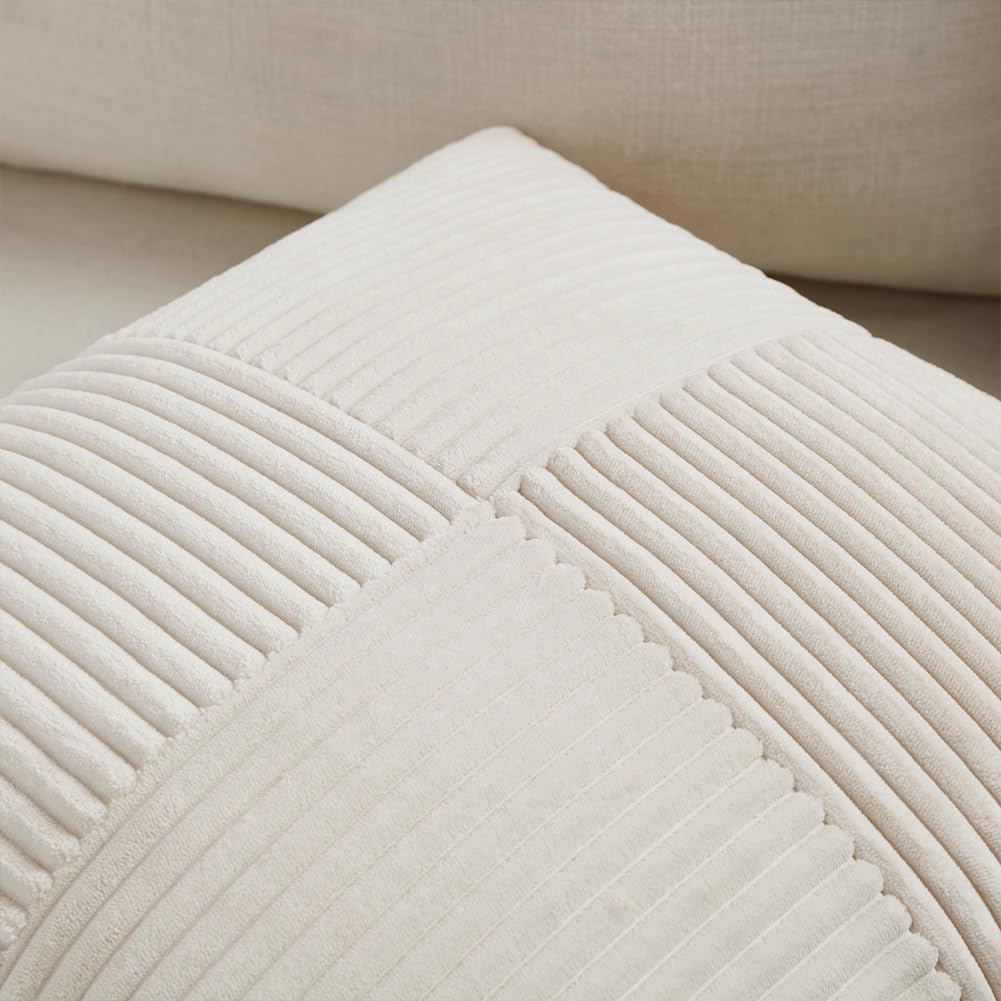 Fancy Homi 2 Packs Cream Lumbar Decorative Throw Pillow Covers 20x28 Inch for Living Room Couch Bed Sofa, Rustic Farmhouse Boho Home Decor, Soft Striped Corduroy Rectangle Accent Cushion Case 50x70 cm