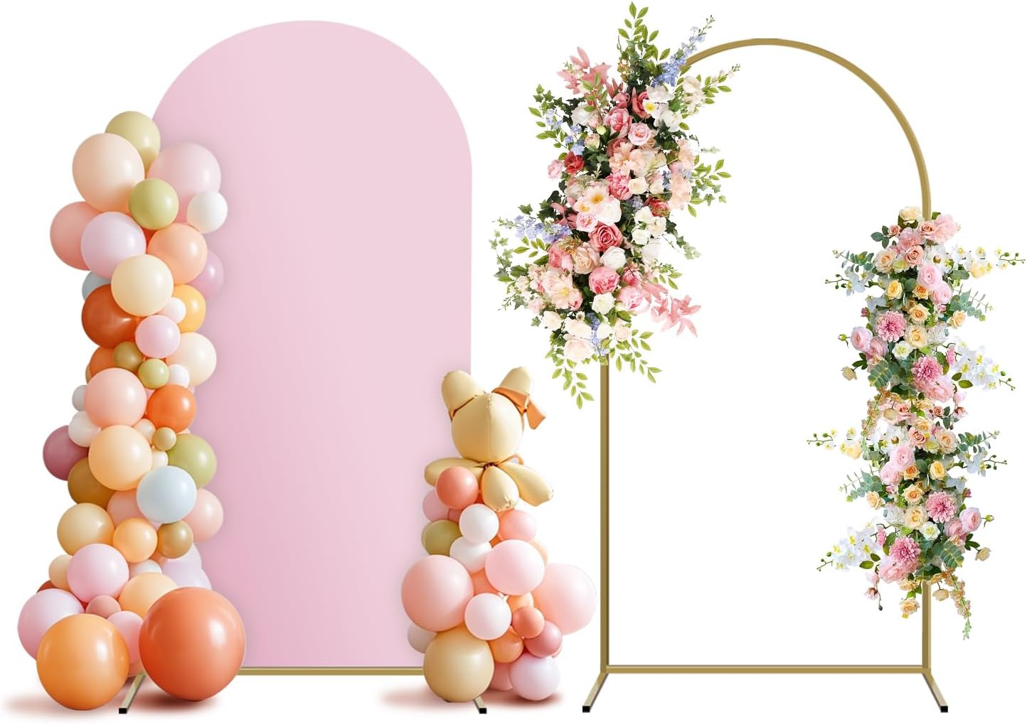 Arch Backdrop Stand and Cover Set, Metal Balloon Arch Backdrop 7.2ft, Gold Arched Stand Frame for Wedding, Parties,Birthday, Backdrop Decorations (Pale Pink,7.2ft)