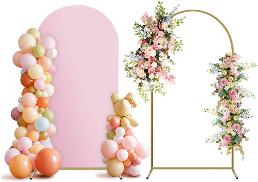 Arch Backdrop Stand and Cover Set, Metal Balloon Arch Backdrop 7.2ft, Gold Arched Stand Frame for Wedding, Parties,Birthday, Backdrop Decorations (Pale Pink,7.2ft)