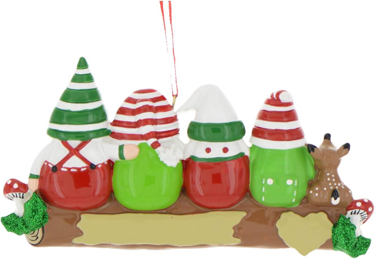 3D Gnome Family of 4 Christmas Ornament 2025 Personalized Family Christmas Ornaments 2025 | Gnomes Log Mushrooms, Deer Personalized Tree Ornaments Customizable Gifts Woodland Gnomes of Four Ornament