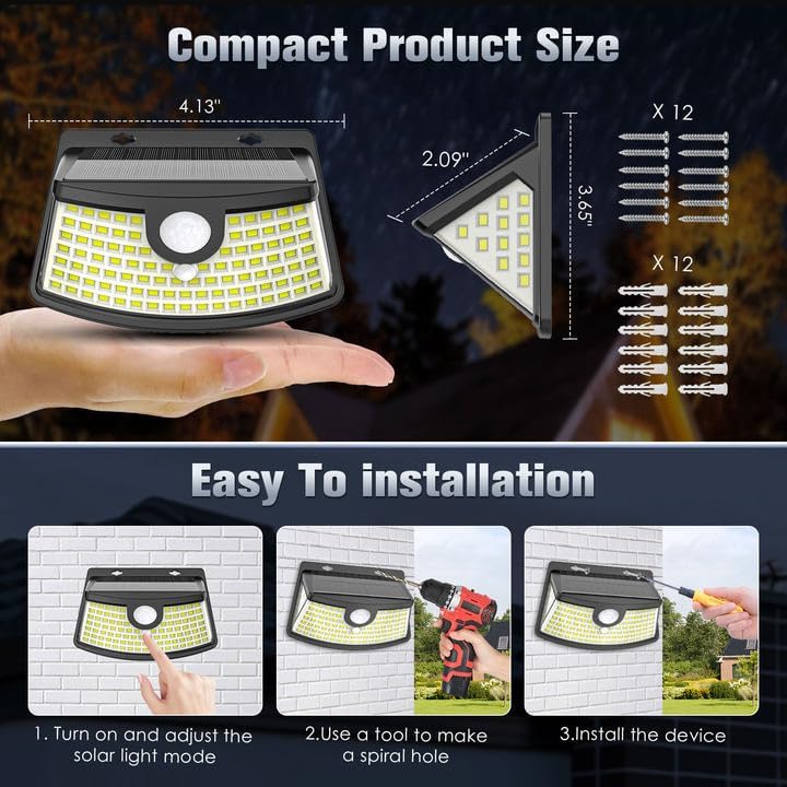 Aootek New Solar Motion Sensor Lights 120 LEDs with Lights Reflector,270° Wide Angle, IP65 Waterproof, Step Lights for Front Door, Yard, Garage, Deck (Front Button 6-Pack)