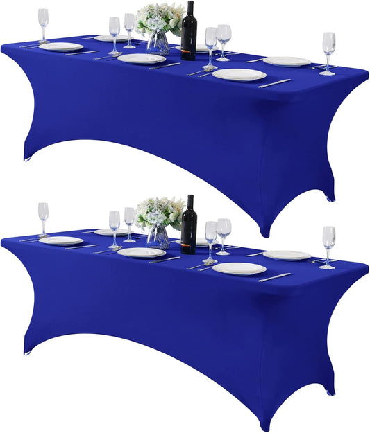 2Pack Spandex Table Cover for 8FT or 4ft or 6ft Table Universal Fitted Stretch Tablecloth for Party, Banquet, Wedding and Events-Royal Blue