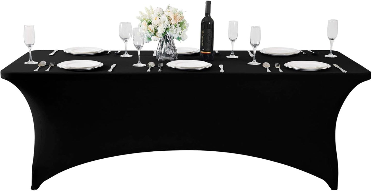 2Pack Spandex Table Cover for 6Ft or 4fT or 8ft Table Universal Fitted Stretch Tablecloth for Party, Banquet, Wedding and Events-Black