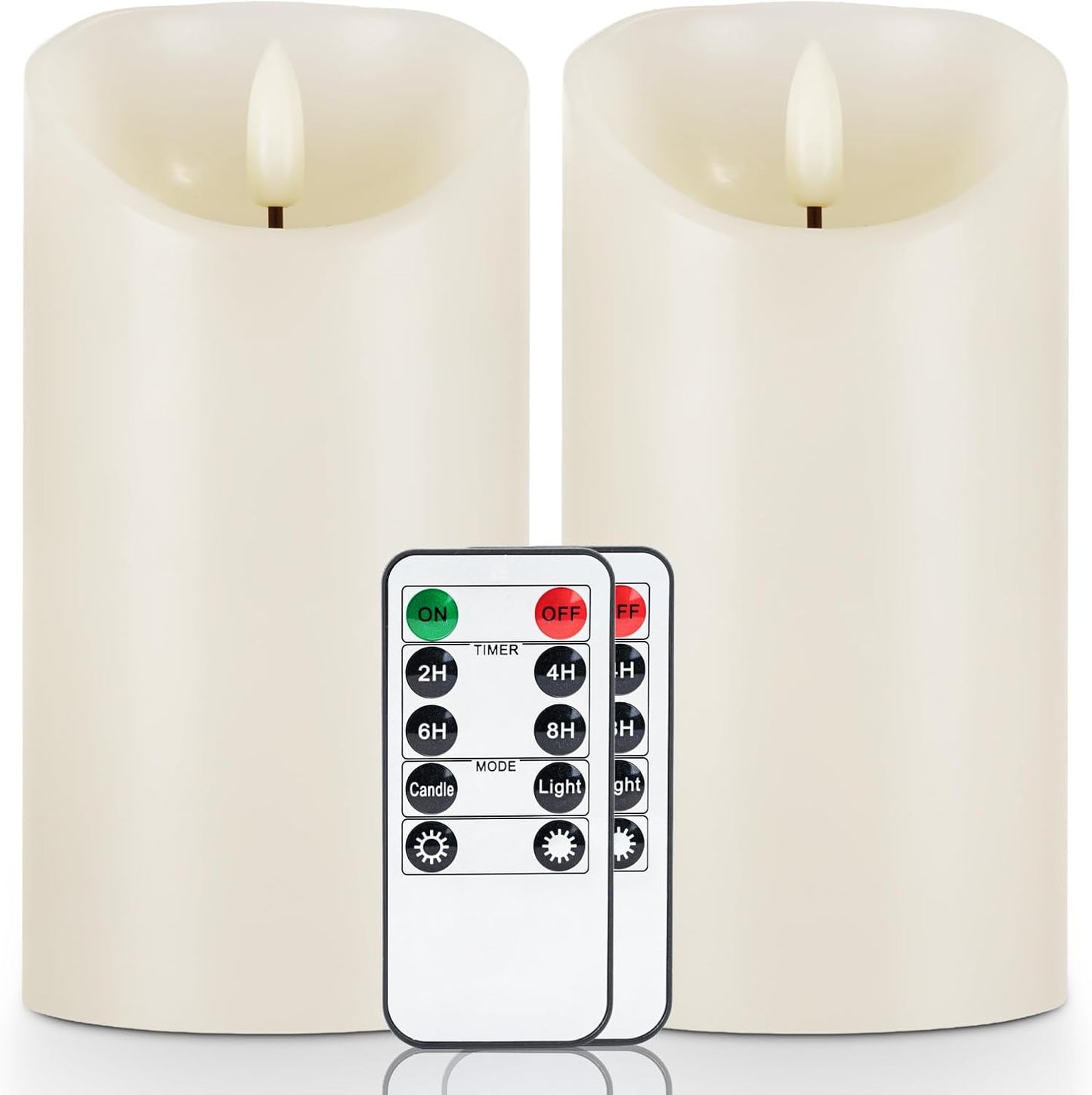 5plots 6" x 3" Flickering Flameless Candles - Battery Operated Wax LED Candles - Amber Yellow Light with Remote and Timers Set of 2, Ivory, for Home Decor, Candle Sconces