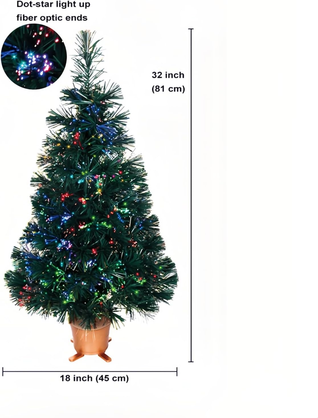 32 inch Green Pre-lit Small Fiber Optic Christmas Tabletop Tree with Gold Pot and Adaptor