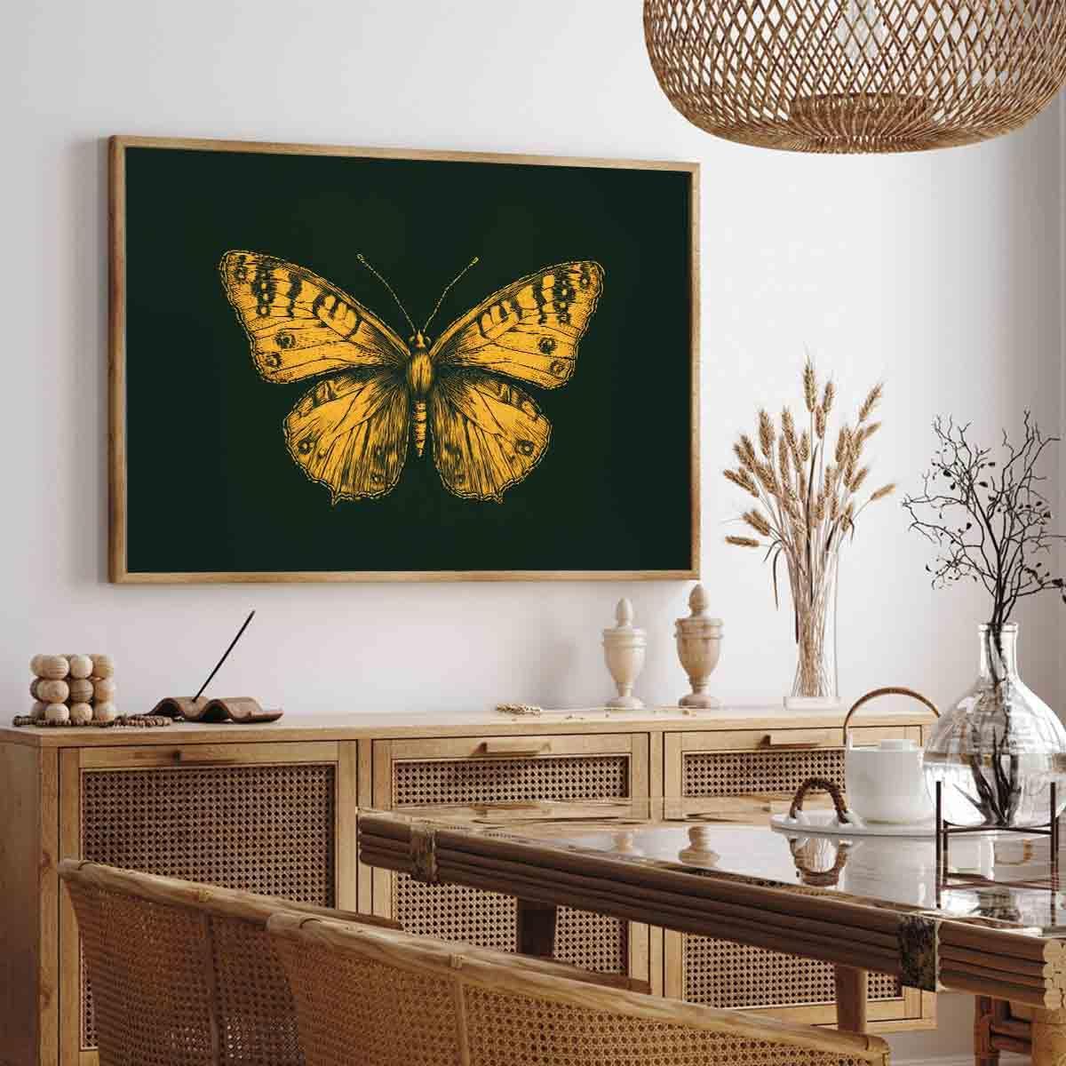 Gold Butterfly Paintings Green Gold Abstract Wall Art Moody Insect Artwork Vintage Butterfly Pictures Abstract Moody Animal Prints Wild Animals Painting Living Room Decor 16x24inch No Frame