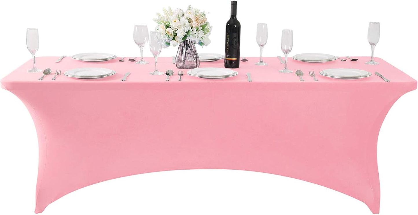 2Pack Spandex Table Cover for 8FT or 4ft or 6ft Table Universal Fitted Stretch Tablecloth for Party, Banquet, Wedding and Events-Rose Quartz