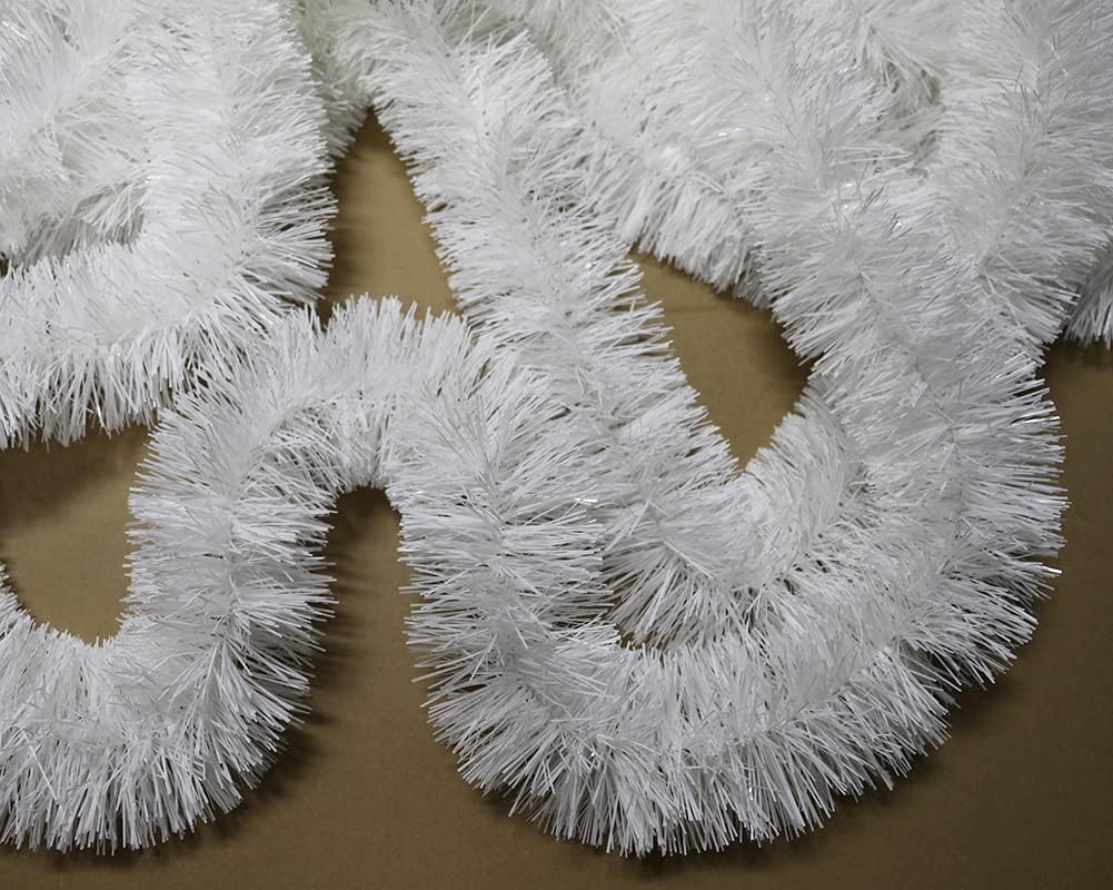 25 ft Long Roll Tinsel Twist Garland, Shiny Metallic Foil Decorations for Halloween, Parade Floats, Christmas Eve, New Year Parties (4" x 25' roll,) (White)