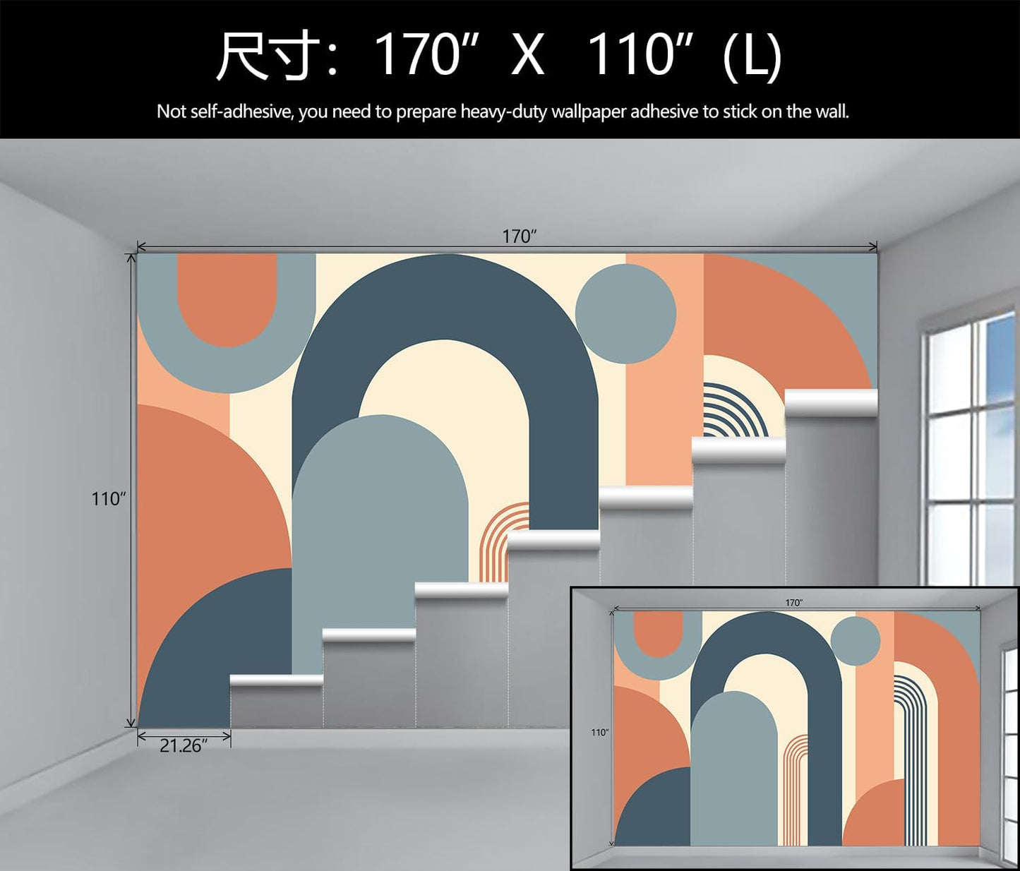 Geometric Shapes Arch Wallpaper Abstract Art Wall Mural for Living Room (Not Peel and Stick)