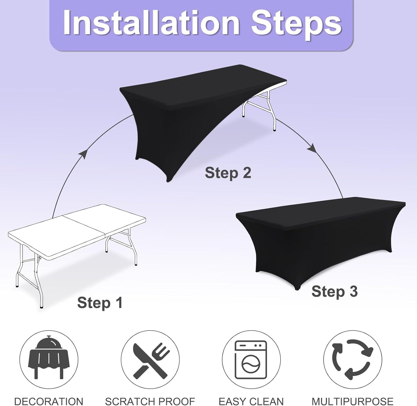 ABCCANOPY 4 FT Black Spandex Table Cover Stretch Fitted Wrinkle Resistant Tablecloth Reuse for Rectangular Folding Table Patry Event Wedding Banquet Protector