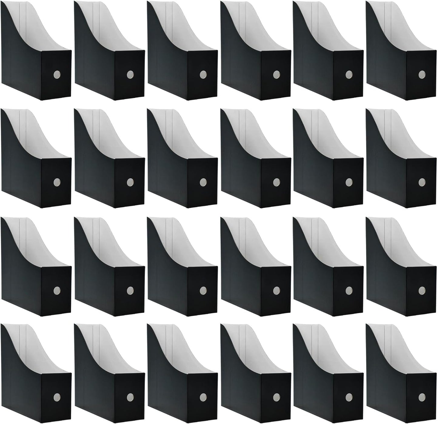 24 Pack Black Cardboard Magazine Holder, Sturdy Book Bins for Classroom Library, 10.6'' ×10.2'' ×3.5'' Inch Vertical File Folder Box