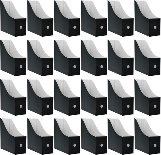 24 Pack Black Cardboard Magazine Holder, Sturdy Book Bins for Classroom Library, 10.6'' ×10.2'' ×3.5'' Inch Vertical File Folder Box