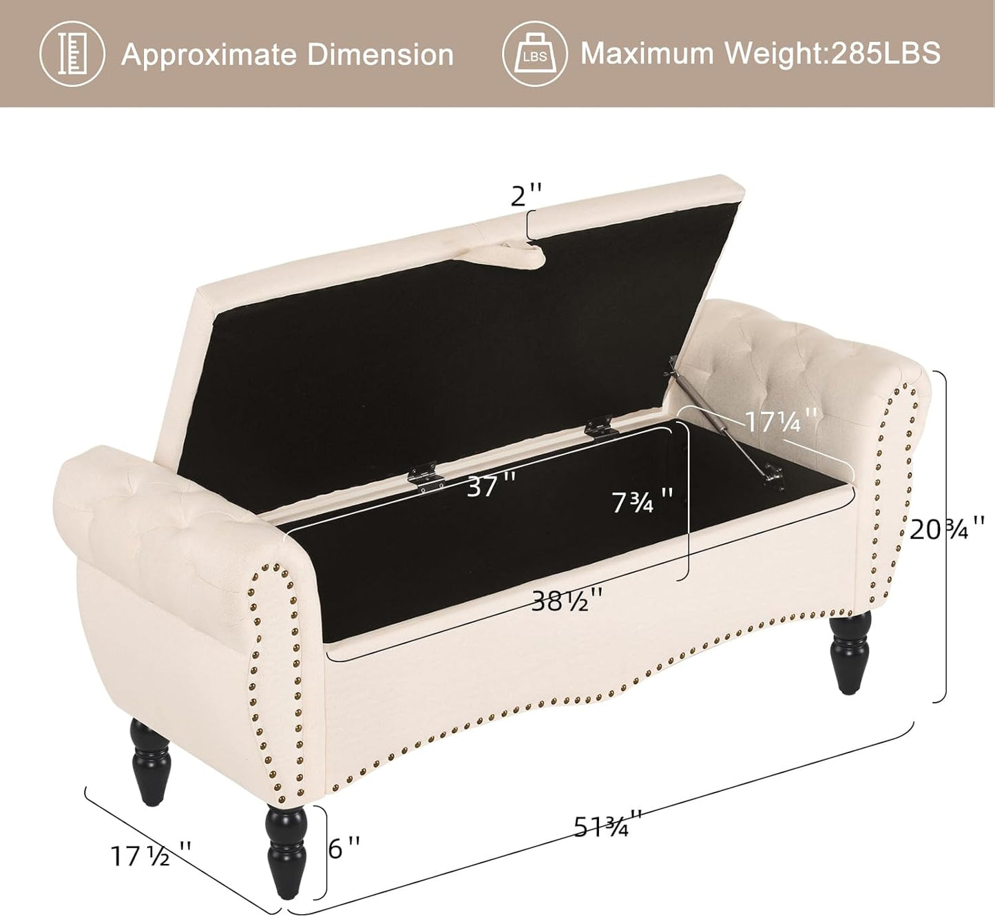 Furniliving Storage Ottoman Bench for Bedroom, Upholstered End of Bed Bench with Solid Wood Legs Modern Shoe Storage Bench Indoor Bench for Living Room Entryway Bench Furniture,Beige, Linen