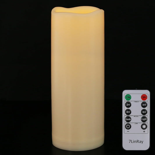 1 Pack 3" x 8" Outdoor Flameless Candles with Remote and Timer, Battery Operated Flickering LED Flameless Pillar Candles for Wedding Home Decoration, Ivory, Plastic