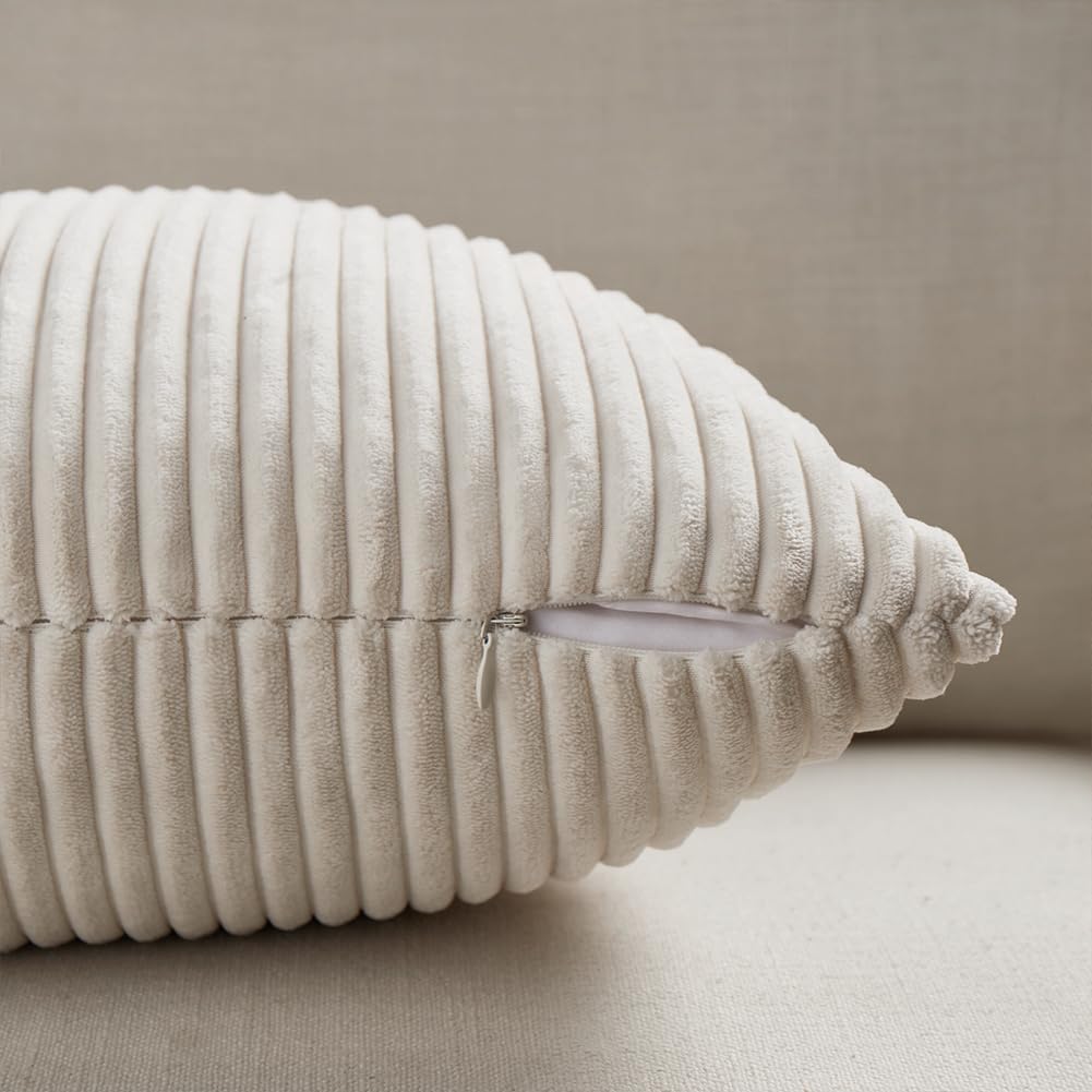 Fancy Homi 2 Packs Boho Cream Decorative Throw Pillow Covers 18x18 Inch for Living Room Couch Bed Sofa, Rustic Farmhouse Home Decor, Soft Corss Corduroy Patchwork Textured Square Cushion Case 45x45 cm