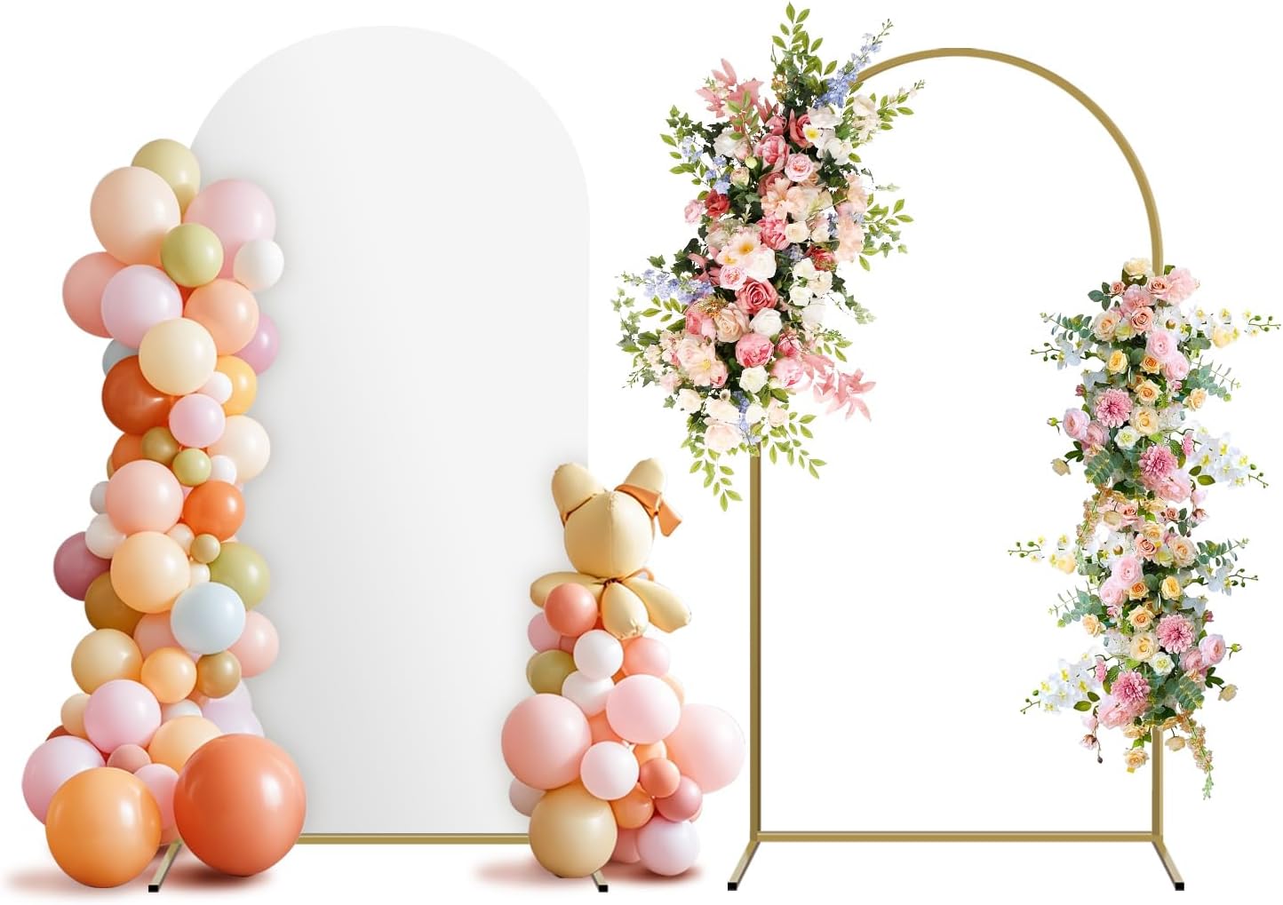 Arch Backdrop Stand and Cover Set, Metal Balloon Arch Backdrop 6.6ft, Gold Arched Stand Frame for Wedding, Parties,Birthday, Backdrop Decorations (White,6.6ft)