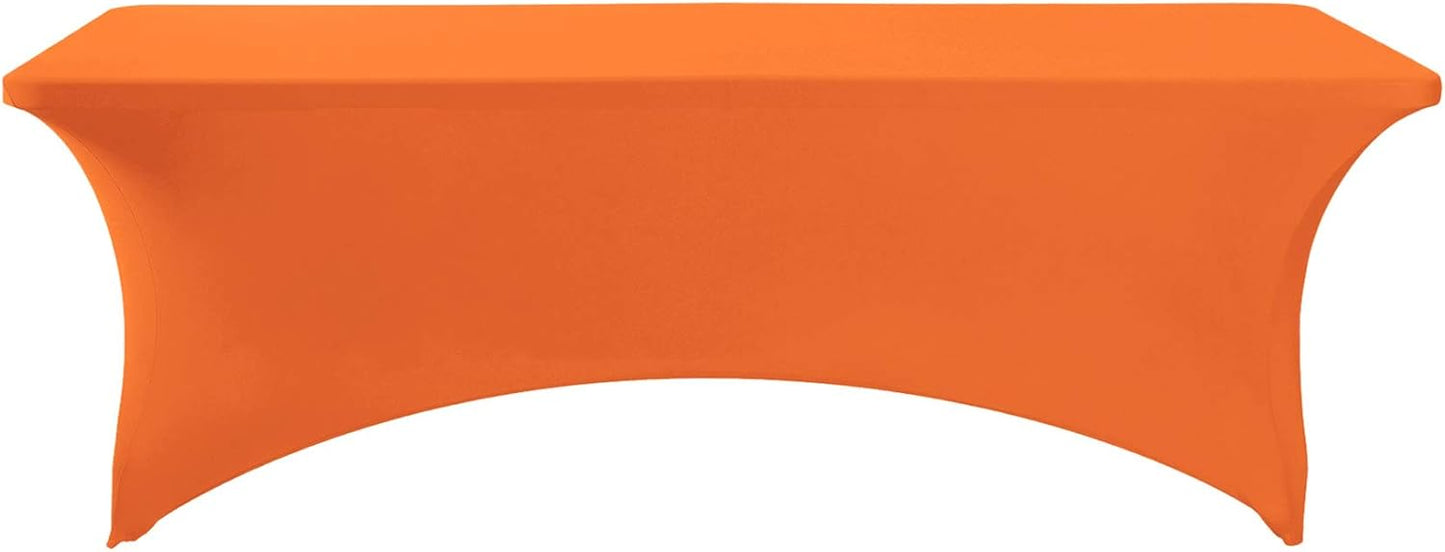 2Pack Spandex Table Cover for 8FT or 4ft or 6ft Table Universal Fitted Stretch Tablecloth for Party, Banquet, Wedding and Events-Orange