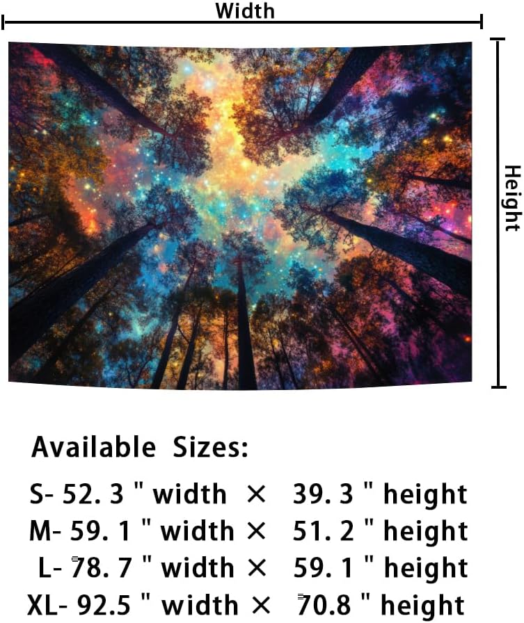 Amhokhui Colorful Forest Tapestry Nature Landscape Tapestry Mysterious Sky Tapestries Psychedelic Aesthetic Starry Night Tapestries Trippy Galaxy Space Wall Hanging Decor for Home
