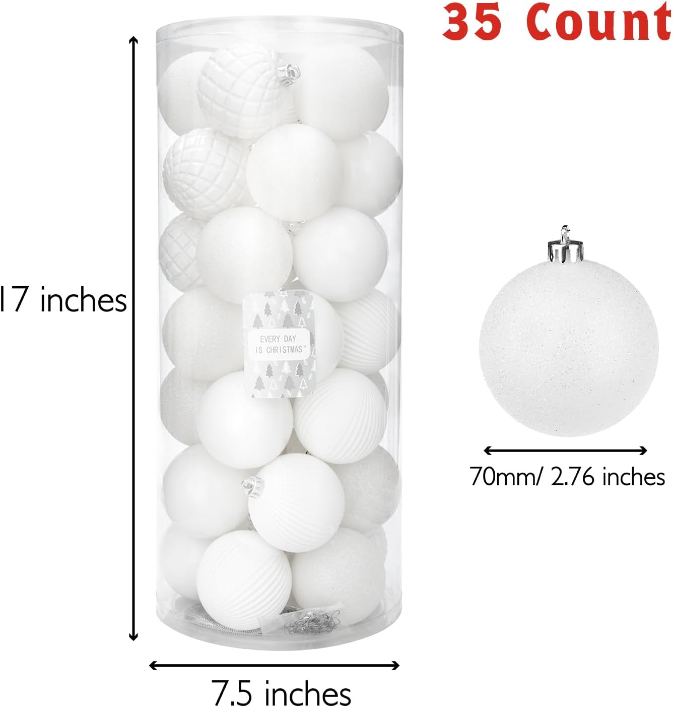 Every Day is Christmas Ornaments, Shatterproof Christmas Tree Ornament Set, Christmas Balls Decoration 35 Count (2.75"/70mm, Cream)