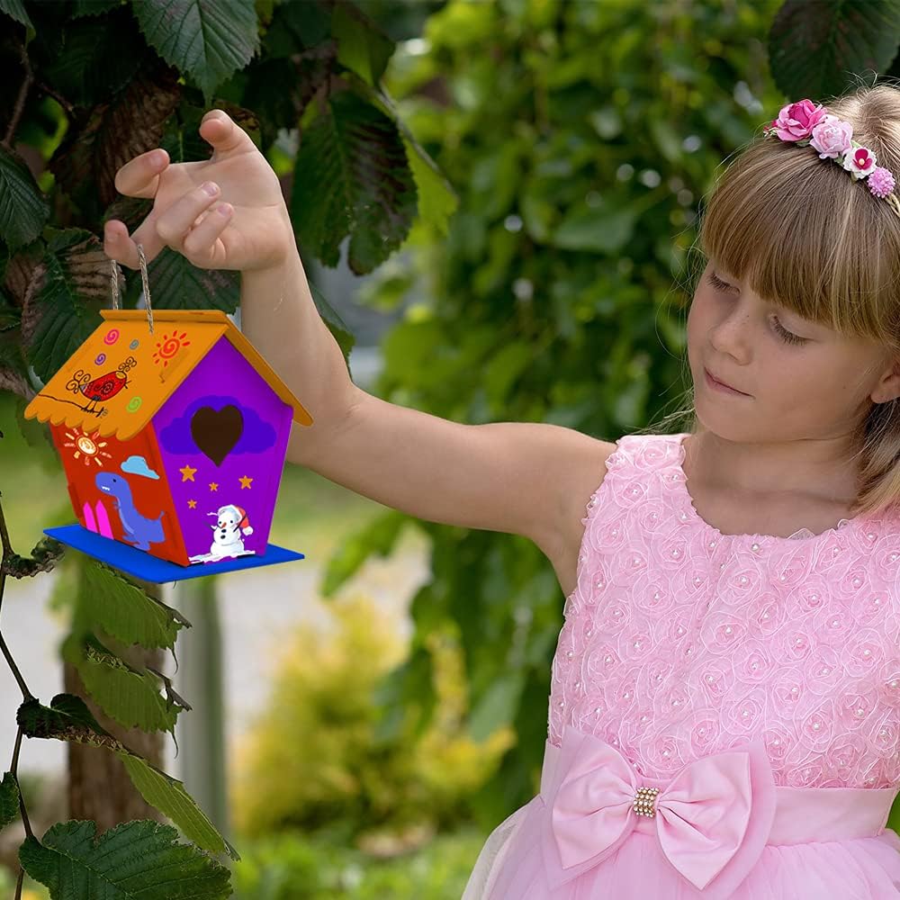 hapray 2 Pack Bird House Kit, DIY Birdhouse Kits, Wooden Crafts Arts for Children to Build and Paint (Includes Paints & Brushes) for Kids Girls Boys Toddlers Halloween Christmas Gifts