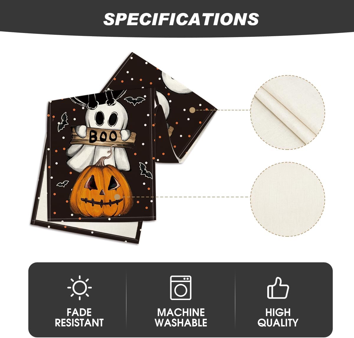 Artoid Mode Polka Dot Ghost Pumpkin Cat Boo Halloween Table Runner, Bat Seasonal Fall Kitchen Dining Table Decoration for Home Party Decor 13x60 Inch