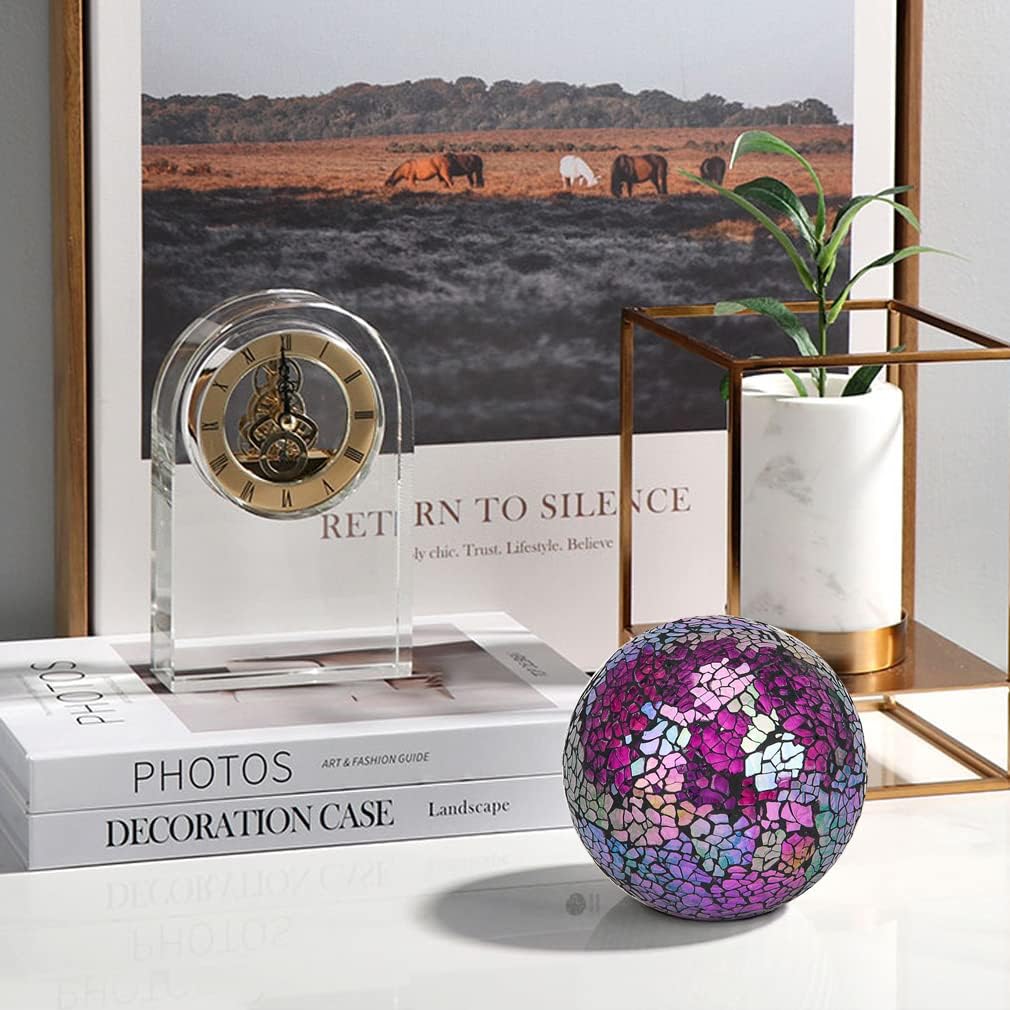 6Pcs Decorative Ball Set, 6cm/2.4inch Red Dazzle Mosaic Glass Orbs Centerpiece Balls for Decorate Bowls Vases Tables Wedding Party