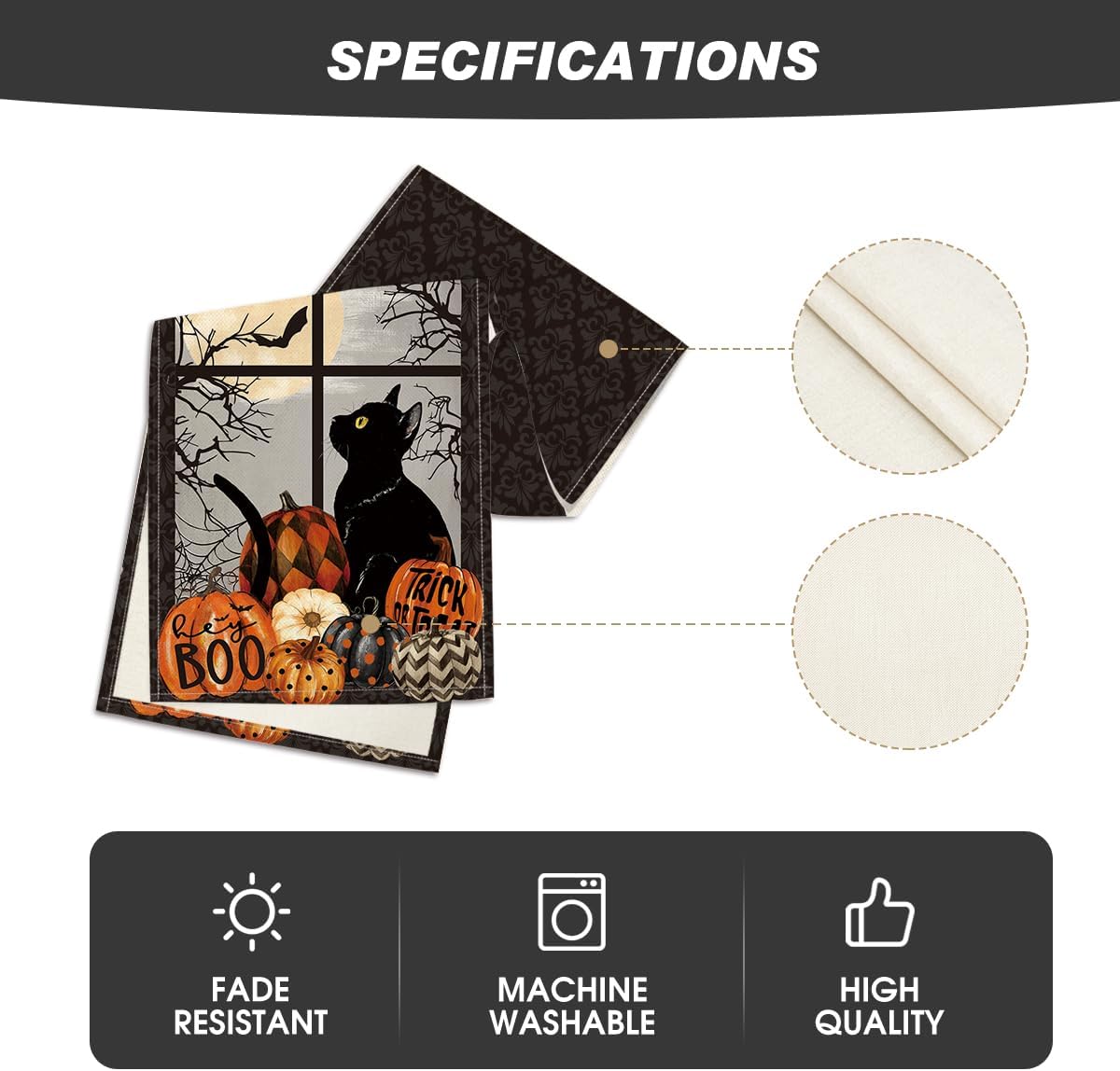 Artoid Mode Boo Black Cat Pumpkins Halloween Table Runner, Trick Or Treat Kitchen Dining Table Decoration for Home Party Decor 13 x 72 Inch