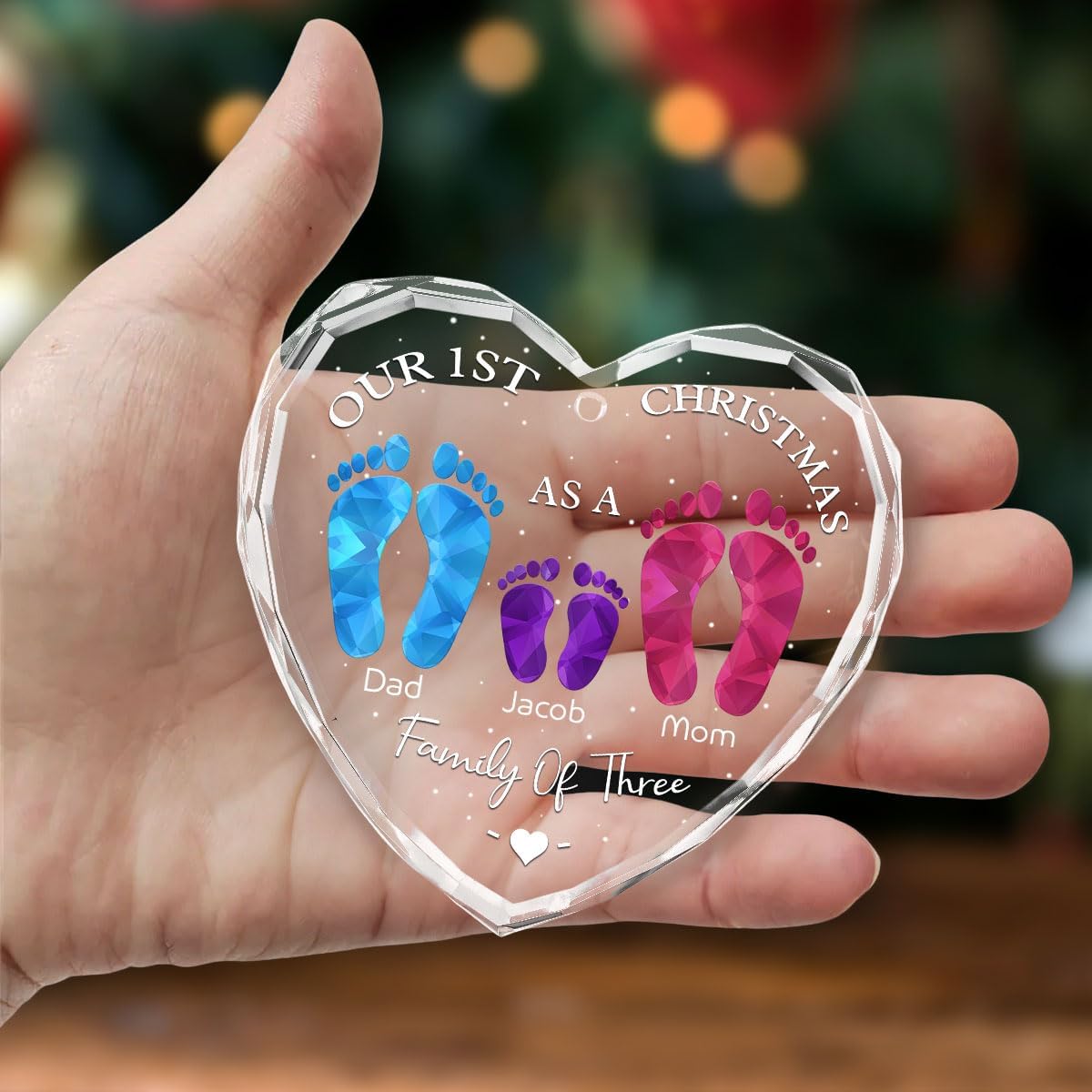 First Christmas As A Family - Personalized Custom Glass Ornament for Family of 3 People and Pets, 1st Xmas Family Ornament 2025 Baby's First Christmas