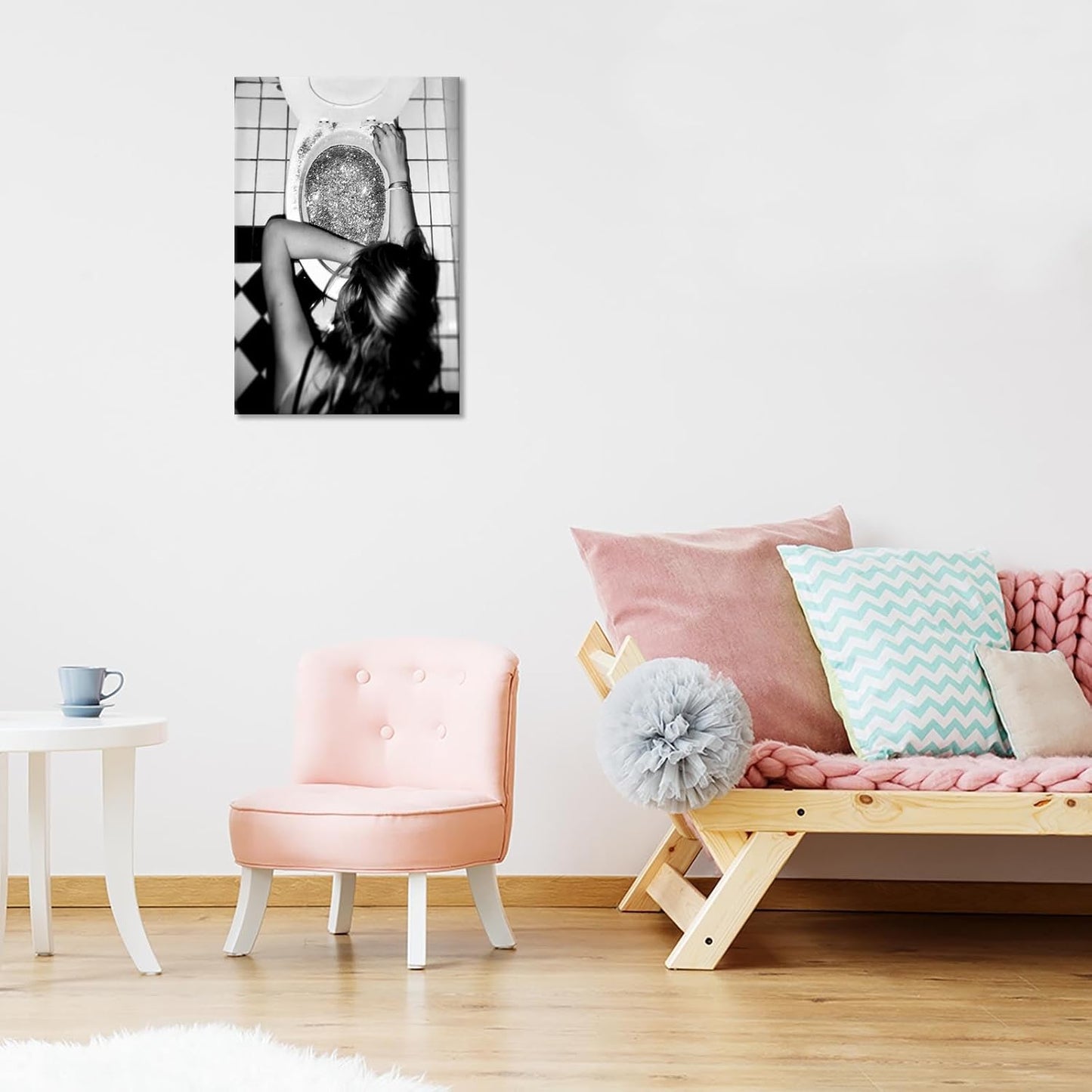 Funny Bathroom Wall Art Black and White posters Bar Disco Party prints painting Girls Bathroom Canvas wall art Funky aesthetics Teen Girl Bedroom wall decor for 24x36in Framed