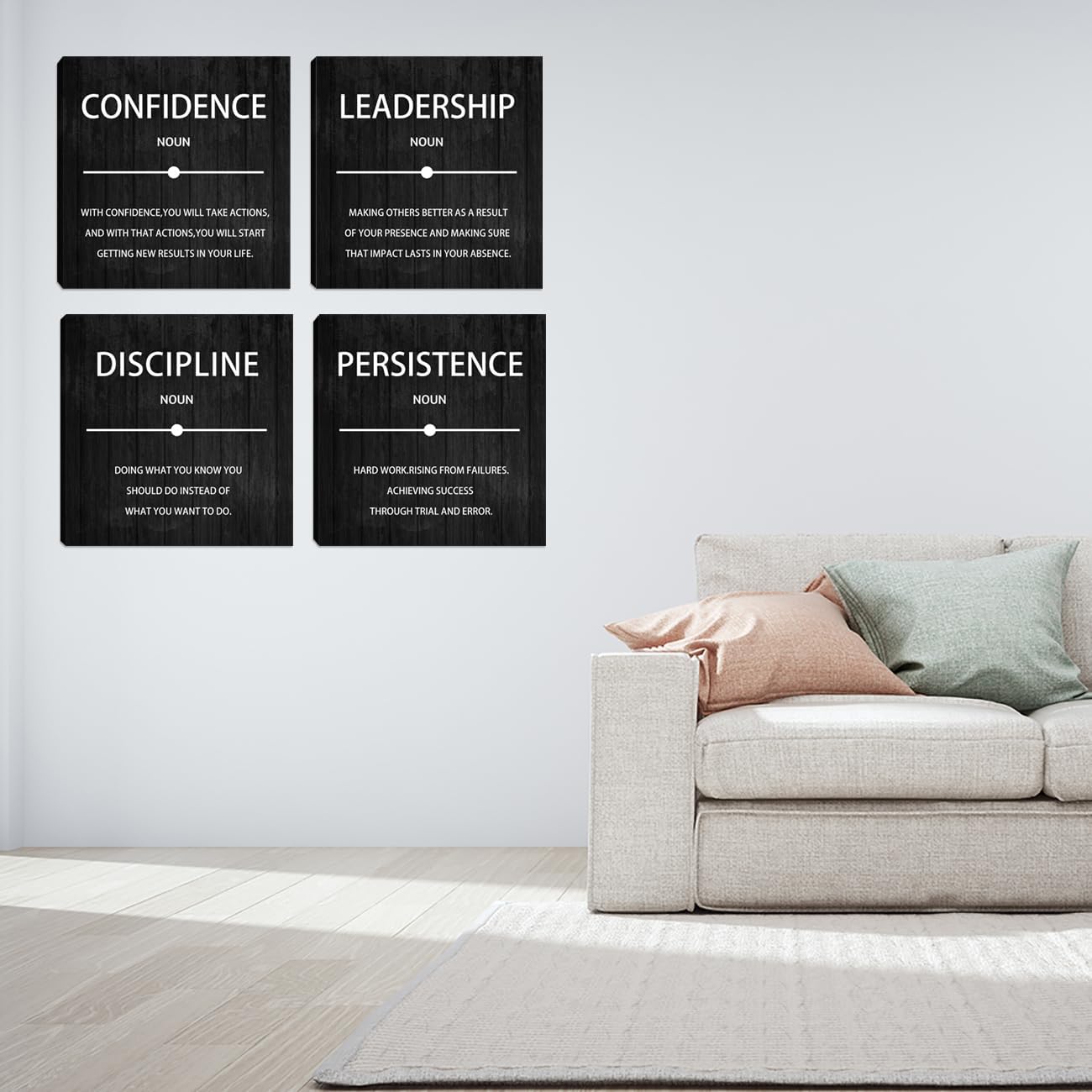 4 Pieces Motivational Wall Art Inspirational Office Quotes Wall Decor Success Quotes Wall Decor Artwork for Living Room Bedroom Home Office Wall Decoration Artwork 12”X12”X4