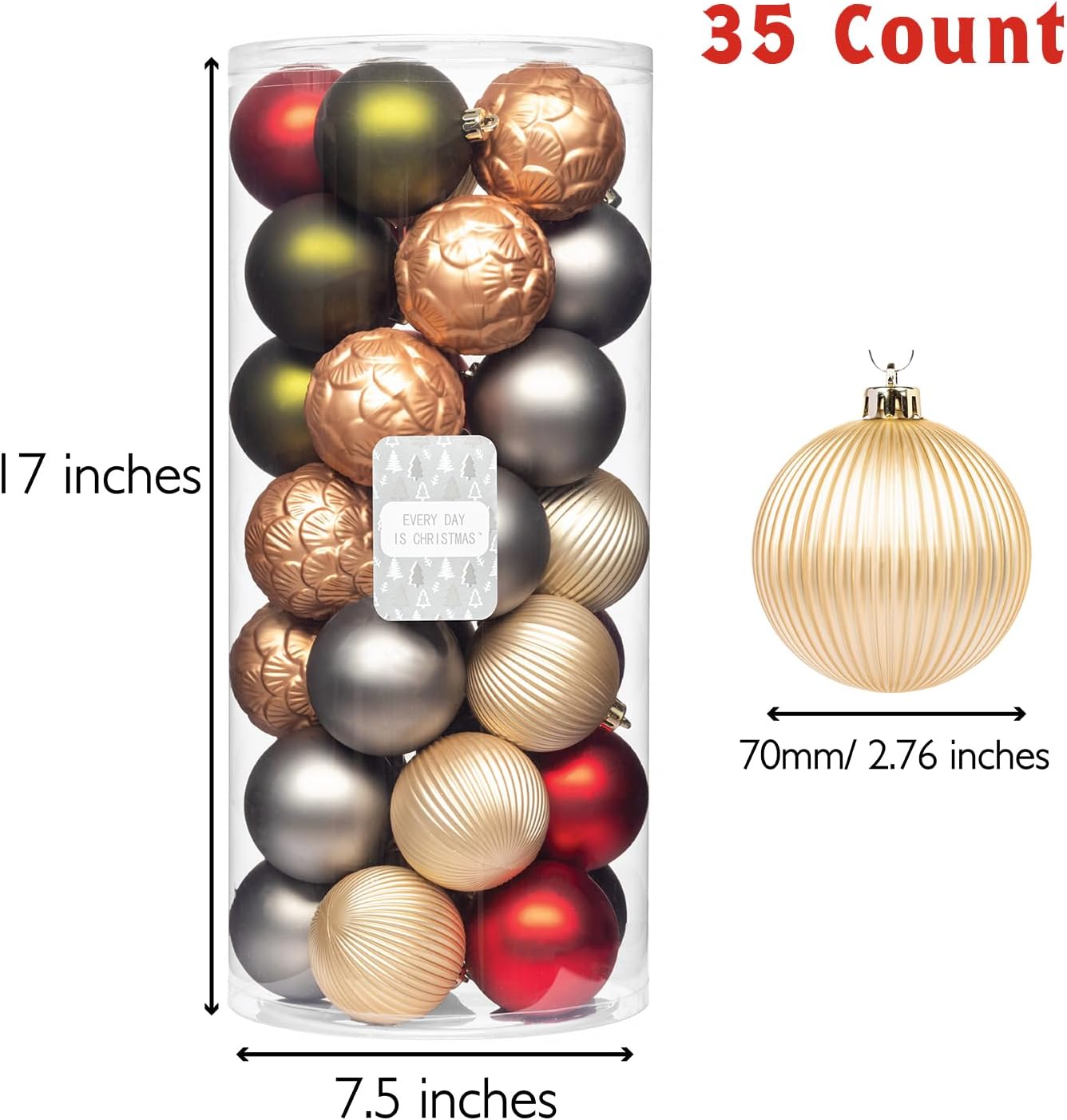 Every Day is Christmas Ornaments, Shatterproof Christmas Tree Ornament Set, Christmas Balls Decoration 35 Count (2.75"/70mm, New Woodland)