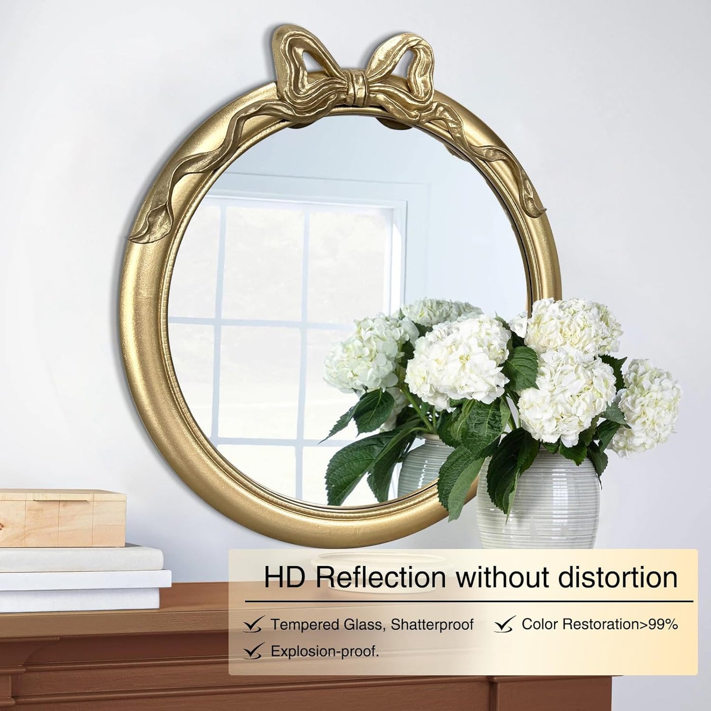 27x27 inch Bow Mirrors for Wall, Round/Circle God Decorative Wall Mounted Mirror, Irregular Mirrors Suitable for Bedroom, Hallway, Living Room Decoration, Bathroom Sink