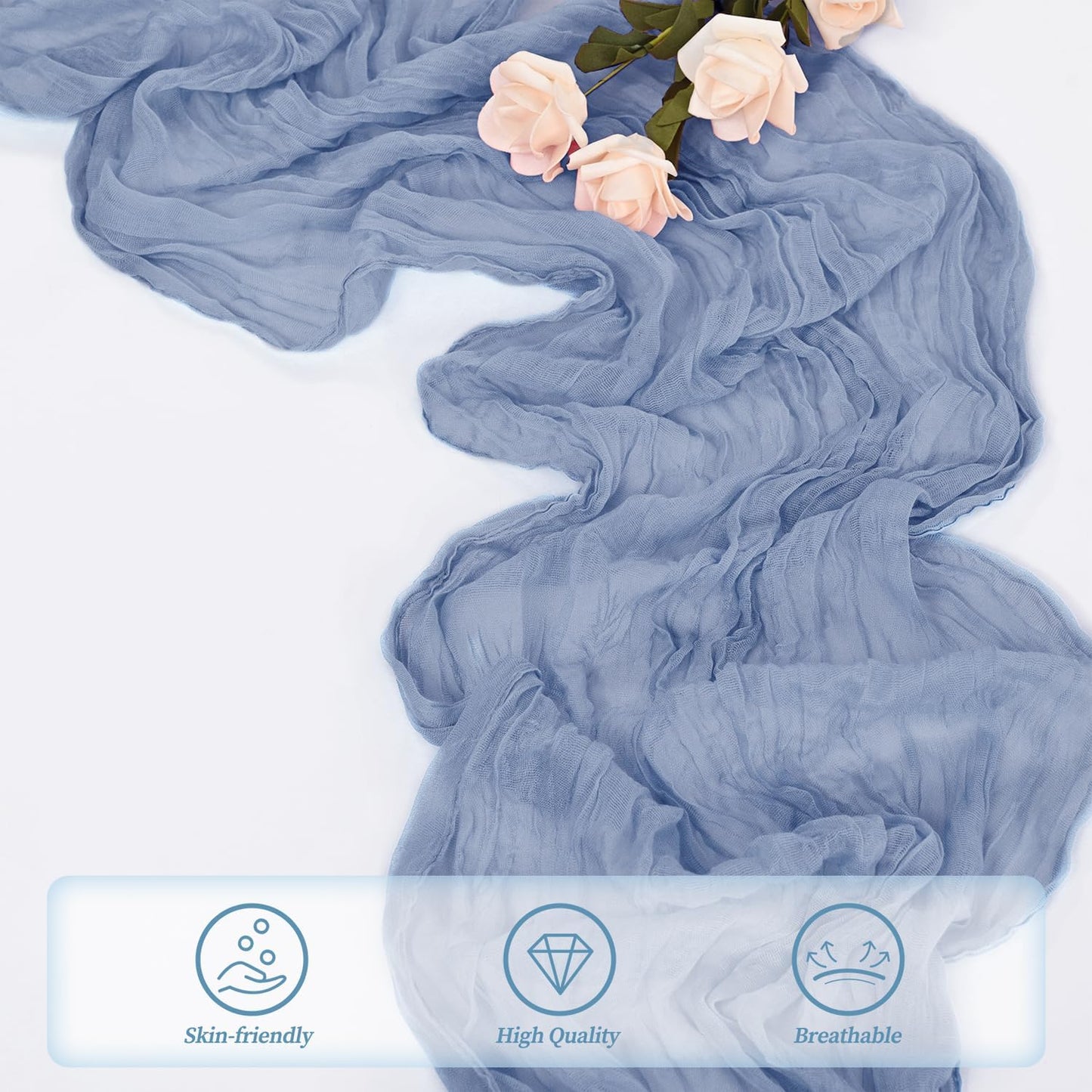 12 Pack Dusty Blue 10FT Cheesecloth Table Runner Rustic Gauze Fabric Cheese Cloth Table Runner for Wedding Bridal Baby Shower Table Decor 20 x 120 Inch Long Boho Sheer Birthday Party Table Decorations