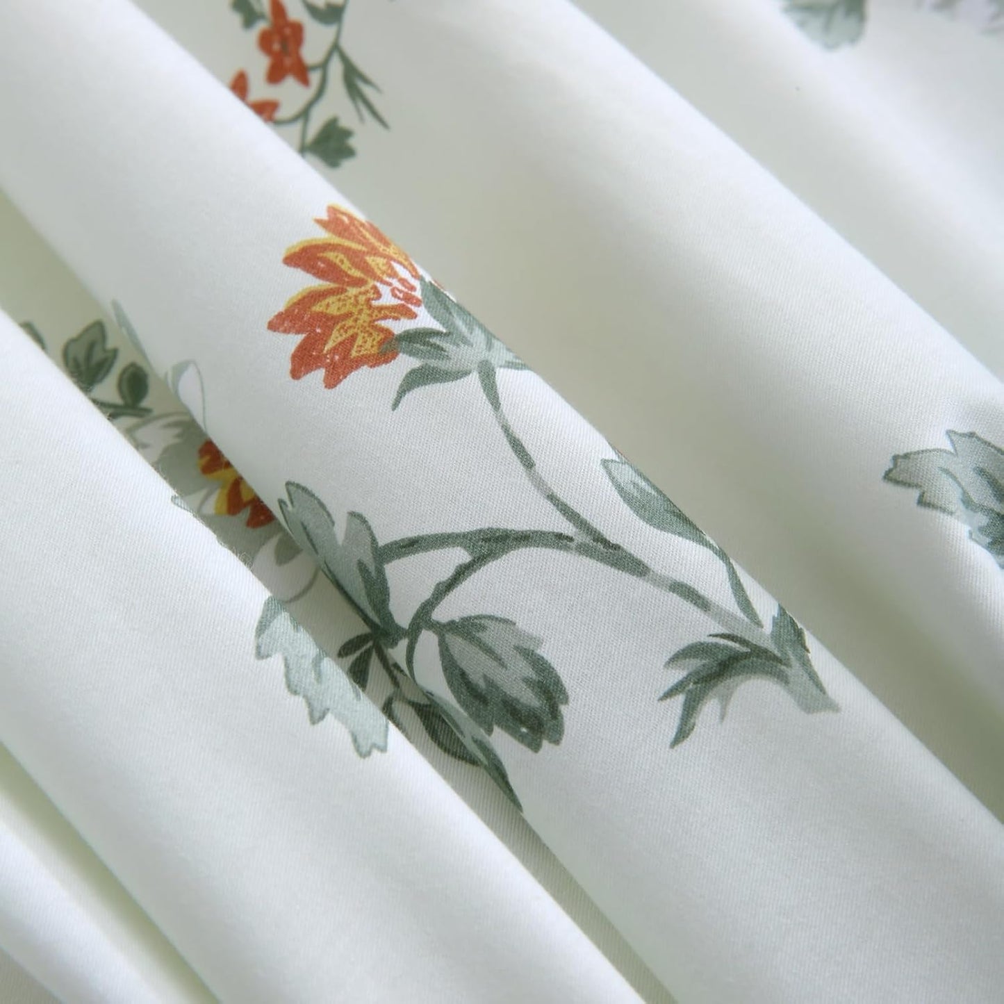 ABREEZE Floral Duvet Cover Queen Size Set Bird Flowers Bedding Set 100% Brushed Cotton Bedding Collection 1 Duvet Cover with 2 Pillowcases White