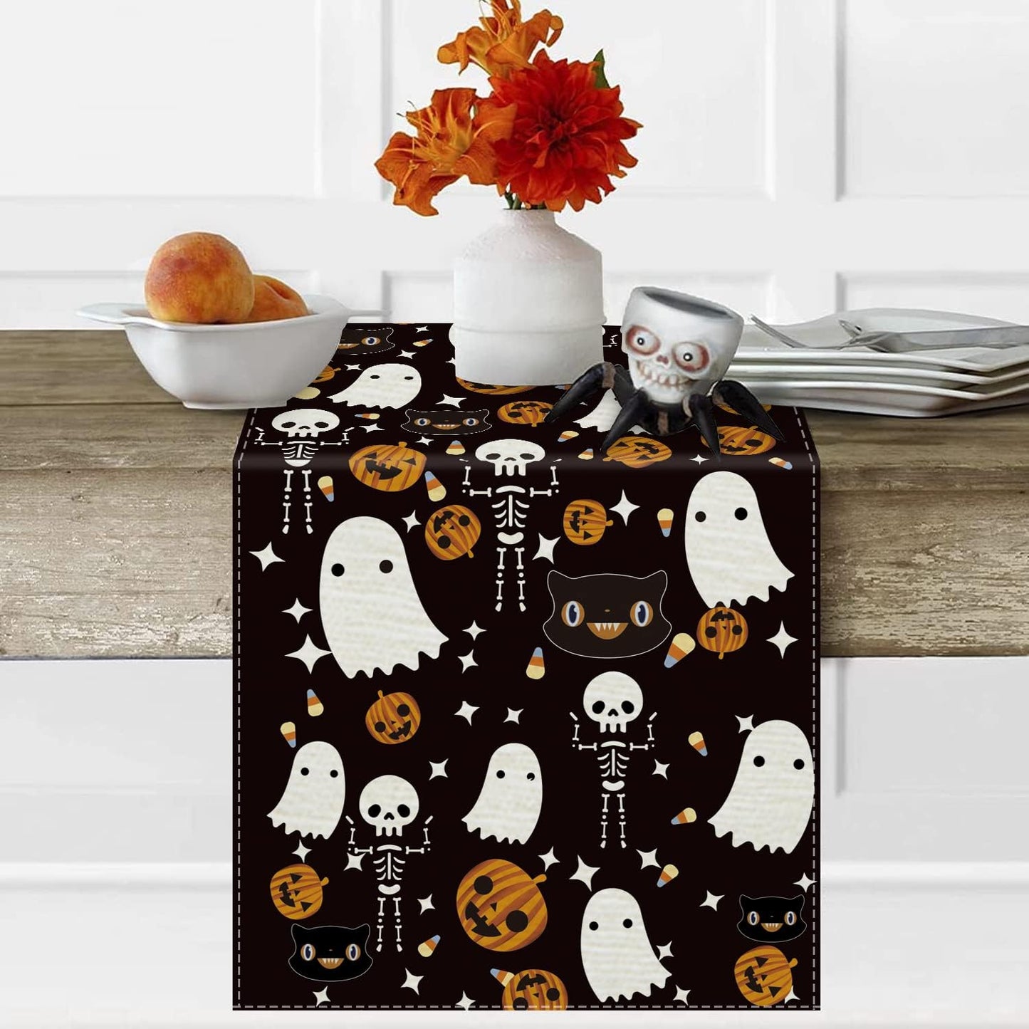 GAGEC Halloween Table Runner Black Cat Pumpkins Seasonal Kitchen Dining Table Home Outdoor Party Decorations (13'' x 72'')
