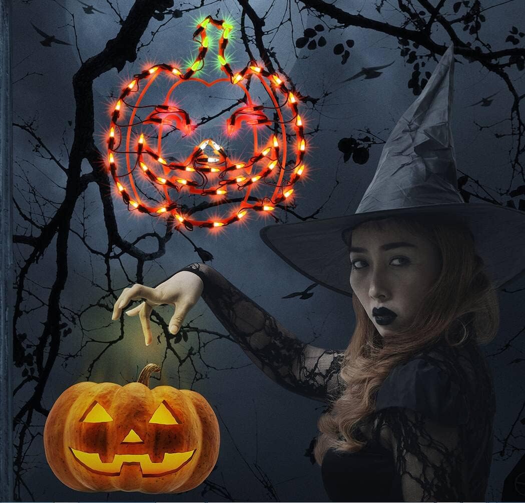 13.3" Lighted Jack-O-Lantern Halloween Window Silhouette Decoration,Halloween Lighted Window Decoration,Hanging Light Up Holiday Ornament( Pumpkin Light)
