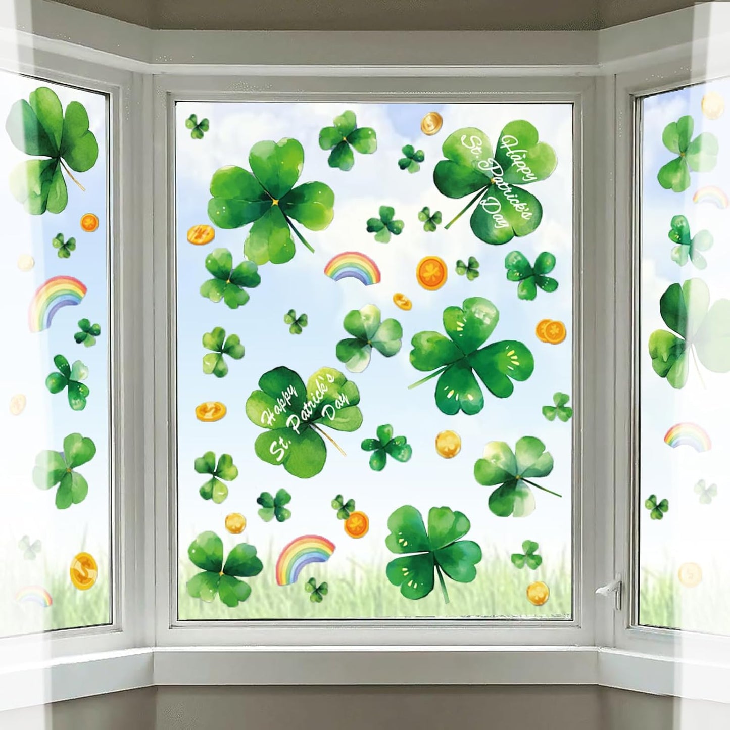 8 Sheet St Patricks Day Window Clings Shamrock Window Decorations for Glass Windows, Irish Saint Patricks Day Window Stickers for Kids Home School Office Spring Party Supplies