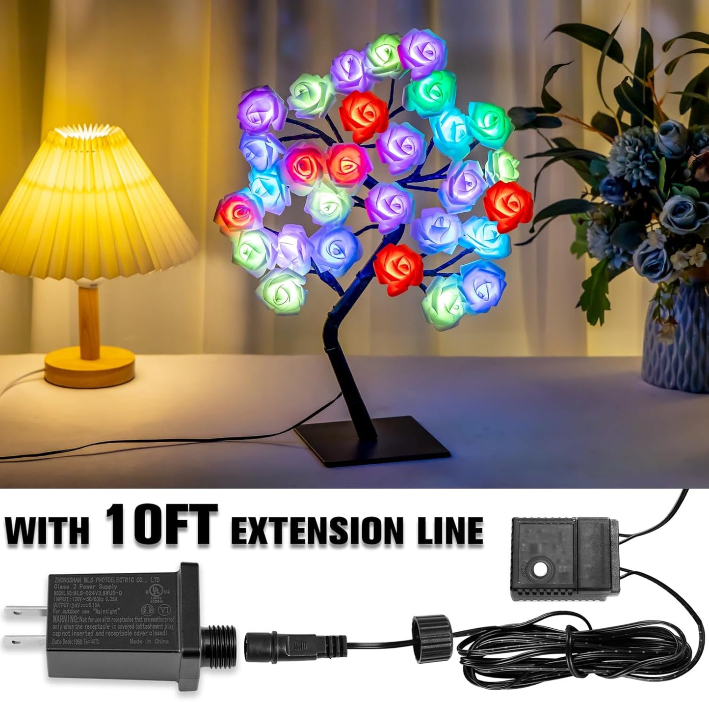 18 Colors Rose Tree Lamp - Multicolor LED Rose Flower Night Light Pink Flower Lamp Rose Lamp Tabletop Bonsai Tree for Wedding Valentine's Day Decorations Wedding Girls Party Bedroom