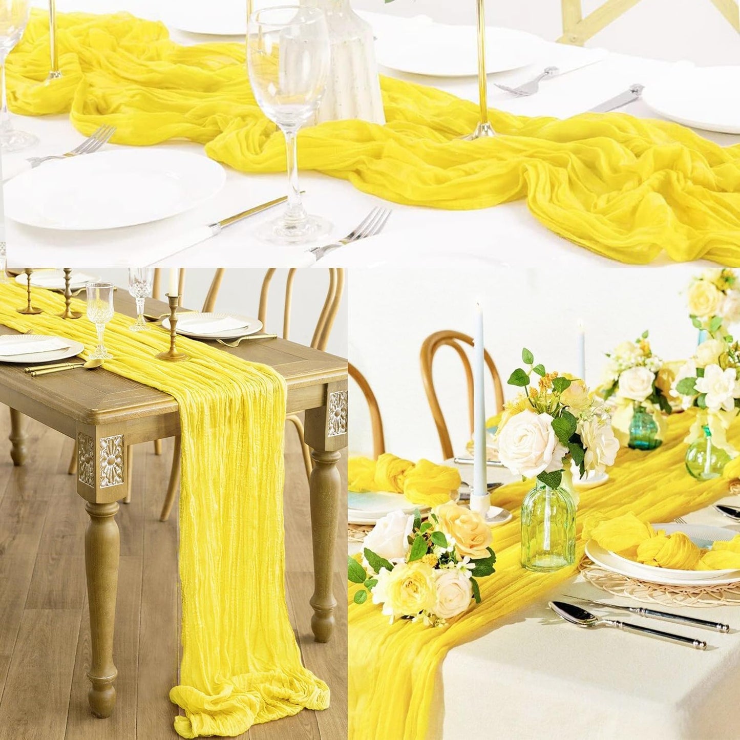 6 Pack Yellow Cheesecloth Table Runner 20 x 120 Inch Long Rustic Gauze Cheese Cloth Table Runner for Wedding 10FT Bridal Baby Shower Table Decorations Boho Fabric Sheer Birthday Party Table Decor