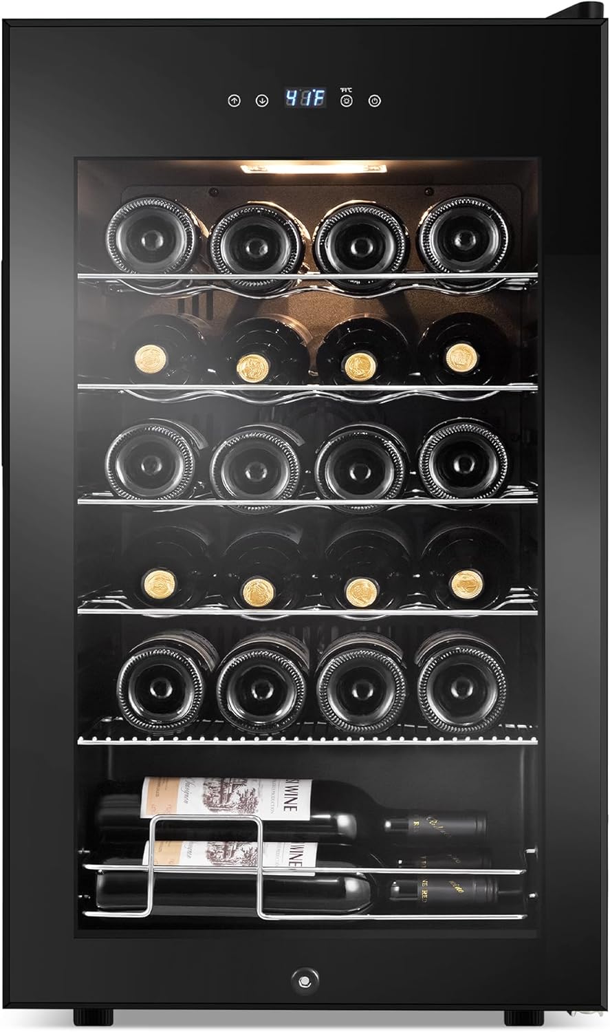 24 Bottles Wine Cooler Refrigerator, Small Wine Fridge Mini Wine Fridge Countertop with Glass Door Wine Cellars for Red Wine, Champagne, Dry White Wine, Sparkling Wines