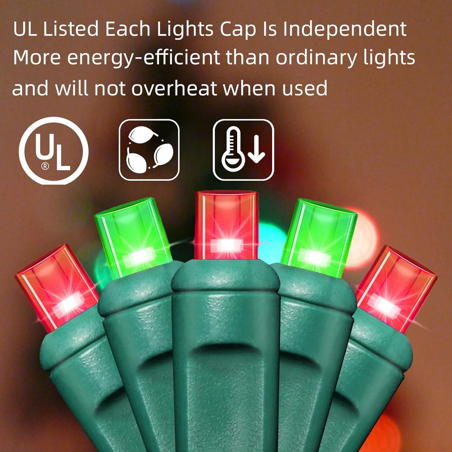 50L String Lights, LED Christmas Lights, 6" SPACING,Green Wire, Red and Green