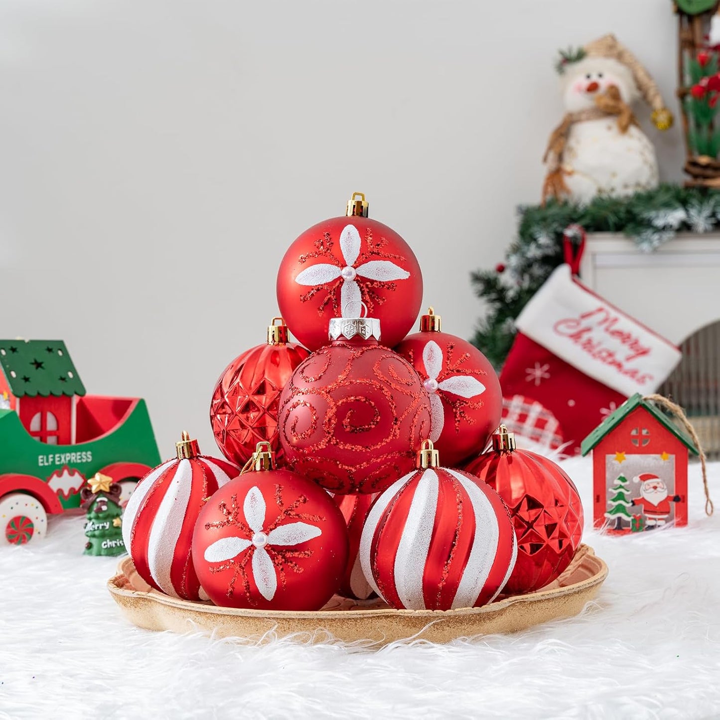 16Pcs Christmas Ball Ornaments Set, 3.15" Shatterproof Christmas Ornaments, Luxury Glitter Hanging Ornaments for Xmas Tree, Xmas Holiday, Party, Wedding (Red)