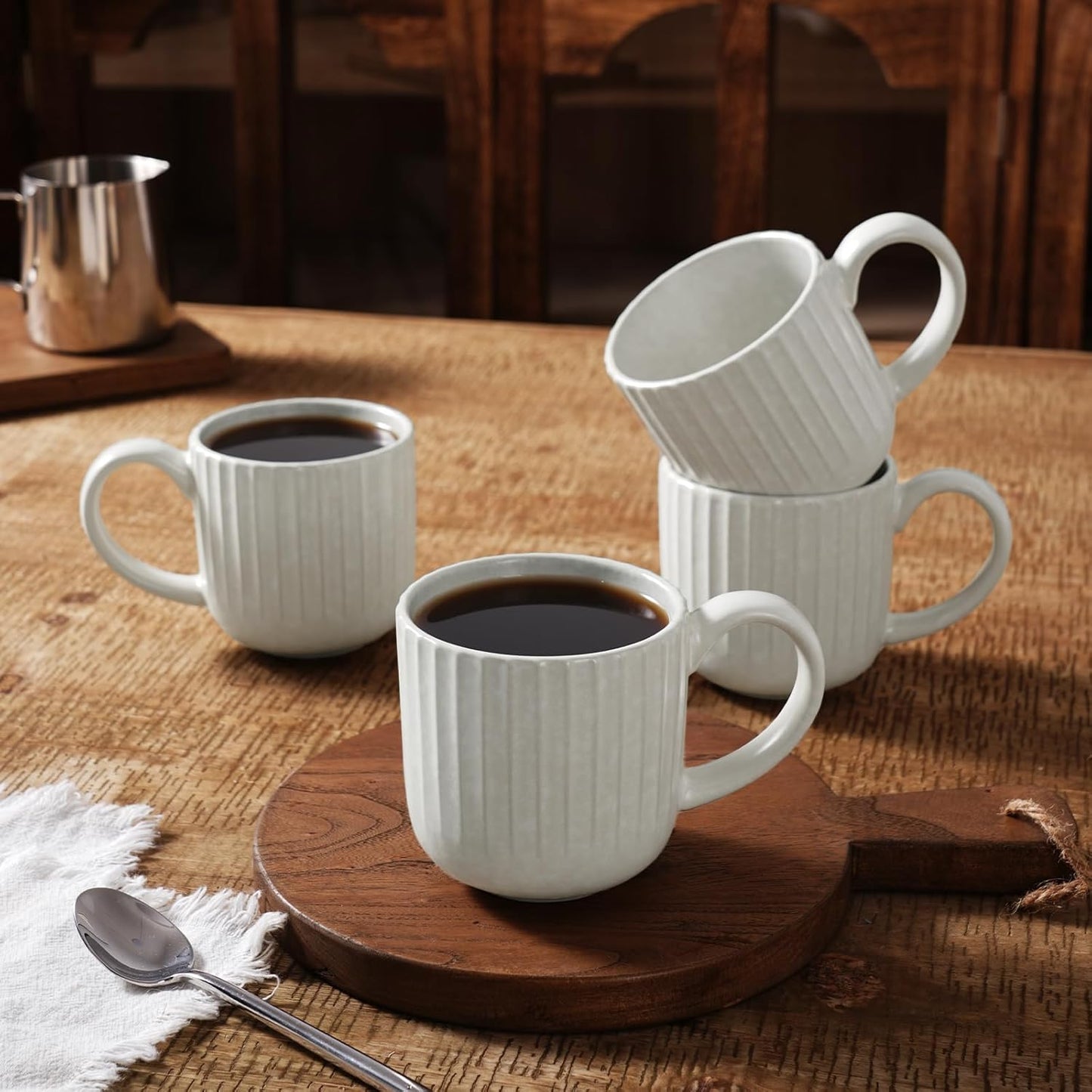 famiware Coffee Mugs Set of 4, Starlight 11 oz Mug Cup Set with Handle for Coffee, Tea, Cocoa, Milk - Ceramic Stoneware Mug Set, Matte White