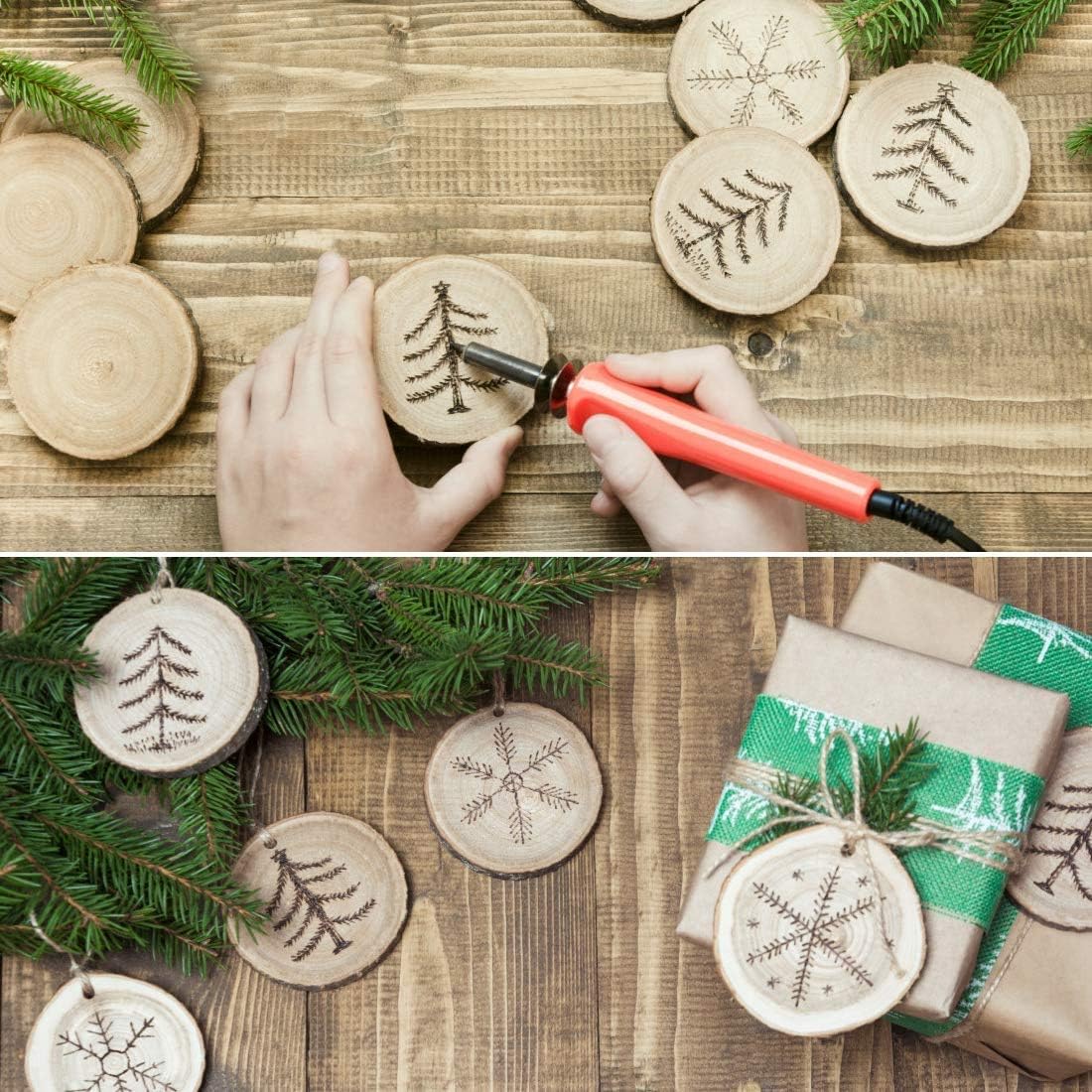 50 Pieces 2.4"-2.8" Natural Wooden Slices,Colovis Unfinished Wood Circles with Holes Tree Bark Round Log Discs DIY Crafts Hanging Ornaments (50 Pcs, Natural Wood)