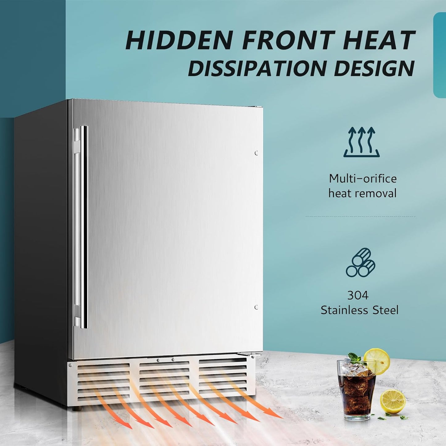 EUHOMY 24 Inch Beverage Refrigerator, Built-in and Freestanding Beverage Cooler 180 Can, Under Counter Beverage Fridge with Stainless Steel Door, Outdoor Refrigerator for Soda, Beer, Wine