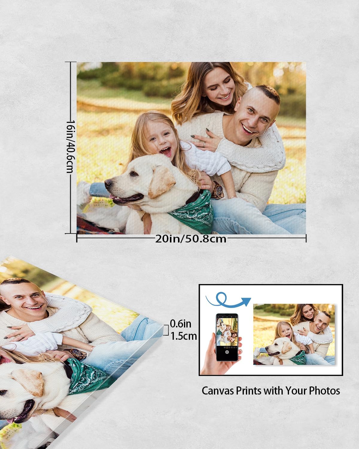 AbcCustomize Canvas Prints with Your Photos, Personalized Photo To Canvas Print for Bedroom, Living Room, Farmhouse Office Decor,Custom Canvas Wall Art for Gifts & Keepsakes, Ready to Hang