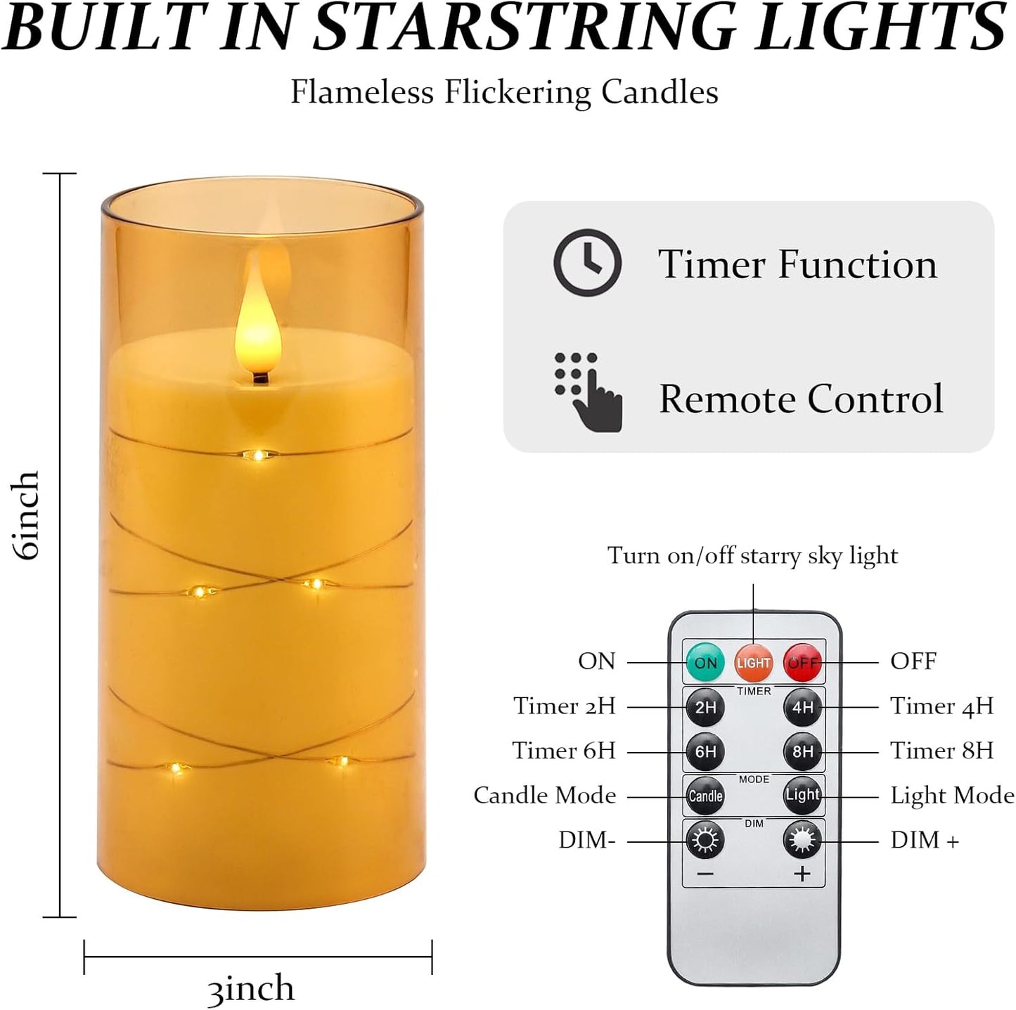 Aignis Flickering Flameless Candles Battery Operated Candles LED Candles with Remote Timer for Home/Wedding/Birthday/Holiday Decor ，Brown 3D Flame Set of 2 (D3 xH6 6")
